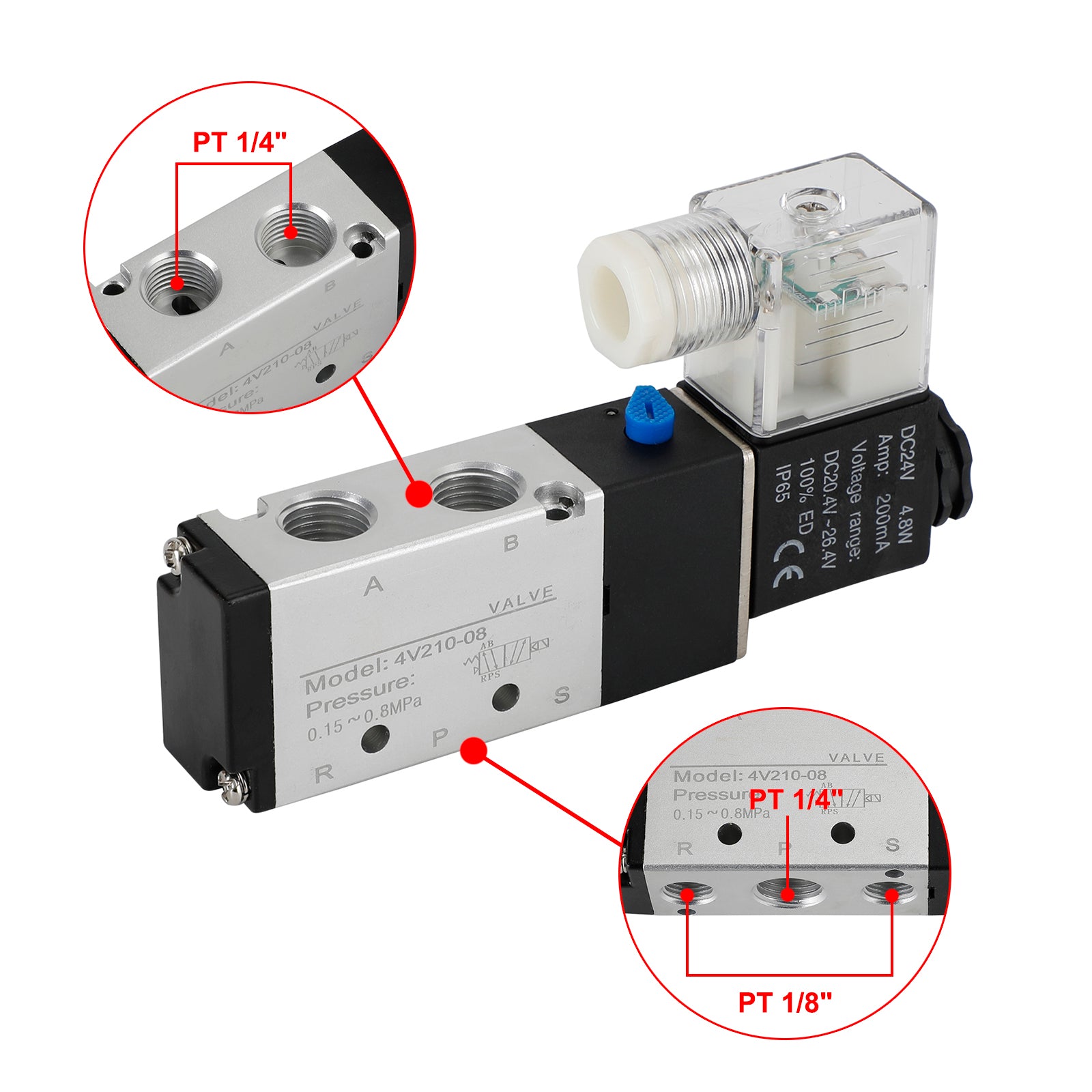 4V210-08 5 Way 2 Position Dc 24V Pneumatic Electric Solenoid Air Valve UE