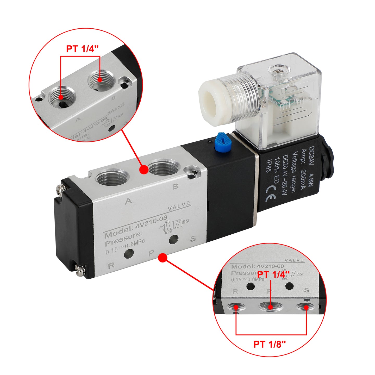 4V210-08 5 Way 2 Position Dc 24V Pneumatic Electric Solenoid Air Valve UE