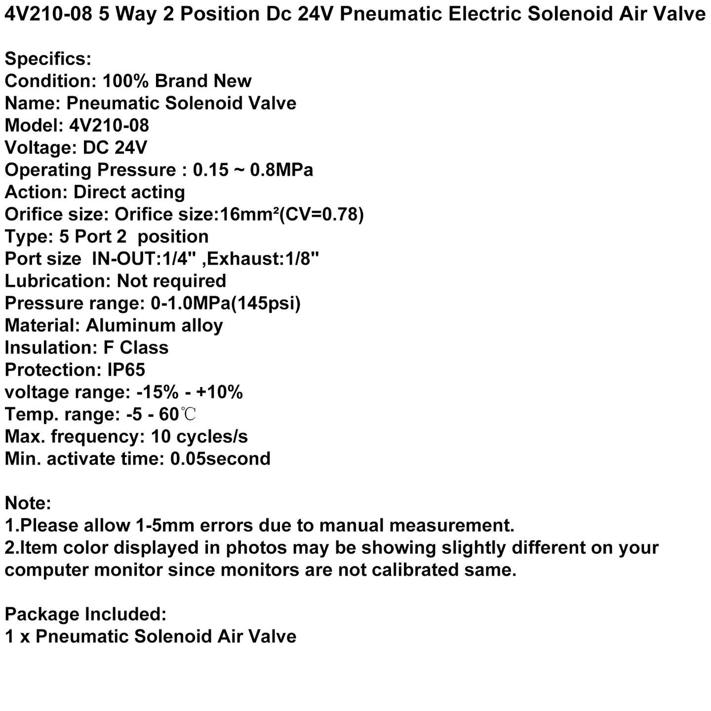 4V210-08 5 Way 2 Position Dc 24V Pneumatic Electric Solenoid Air Valve UE