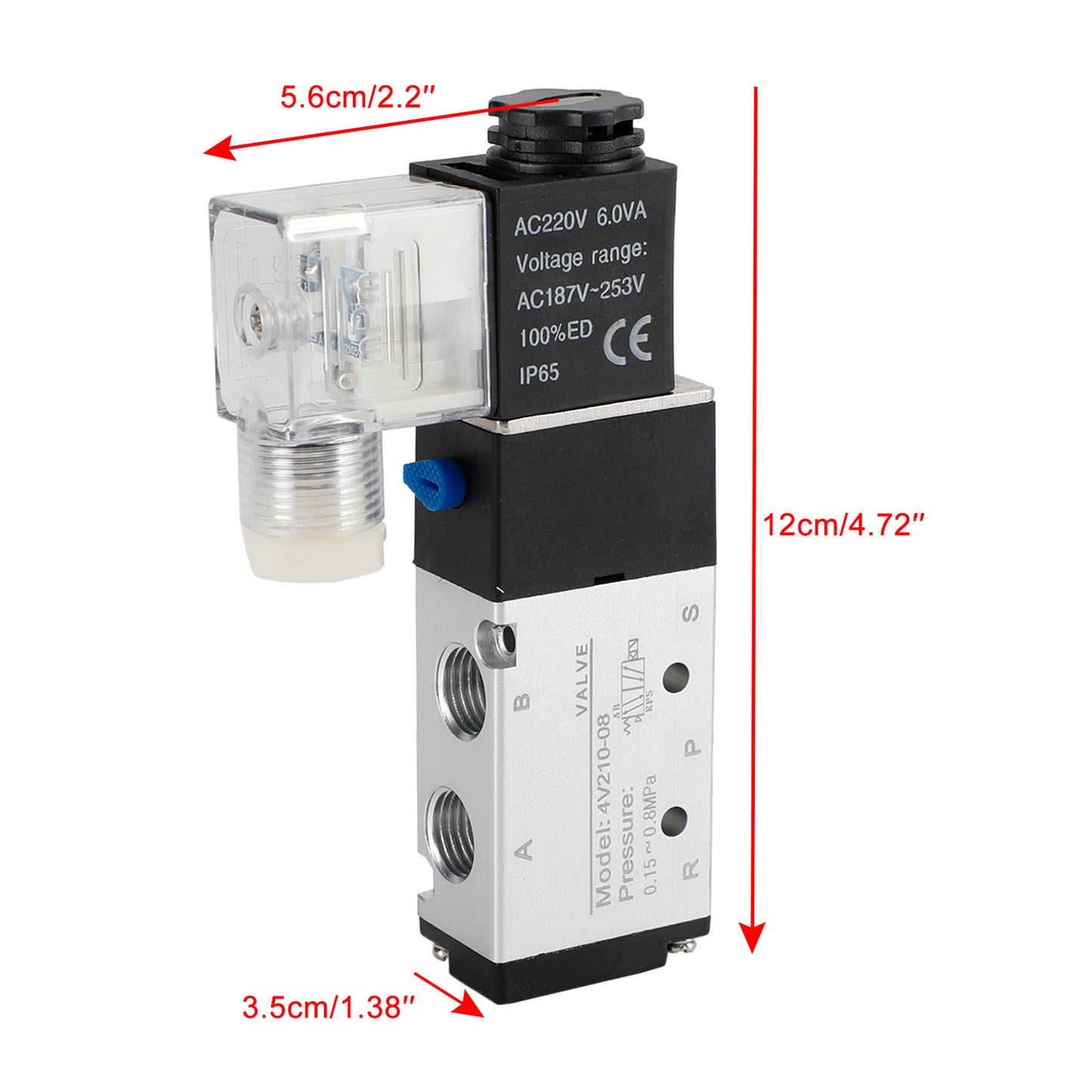 Pneumatic Electric Solenoid Air Valve 4V210-08 Ac220V 2 Position 5 Way PT 1/4 UE