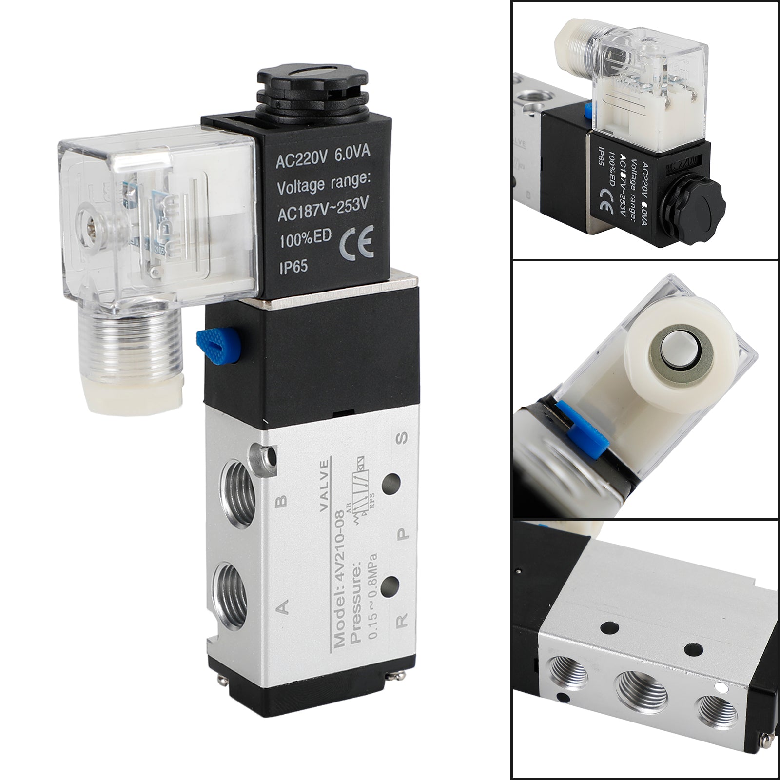 Pneumatic Electric Solenoid Air Valve 4V210-08 Ac220V 2 Position 5 Way PT 1/4 UE