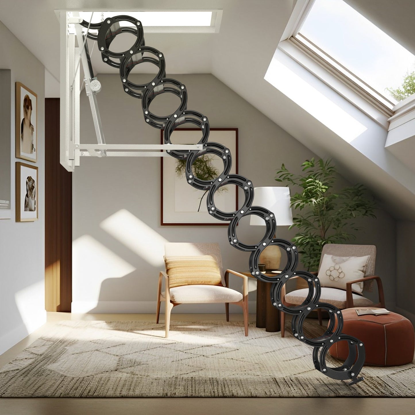 11 Steps 3m Electirc Attic Ladder Aluminum Folding With Remote Loft 31.5*35.4inch