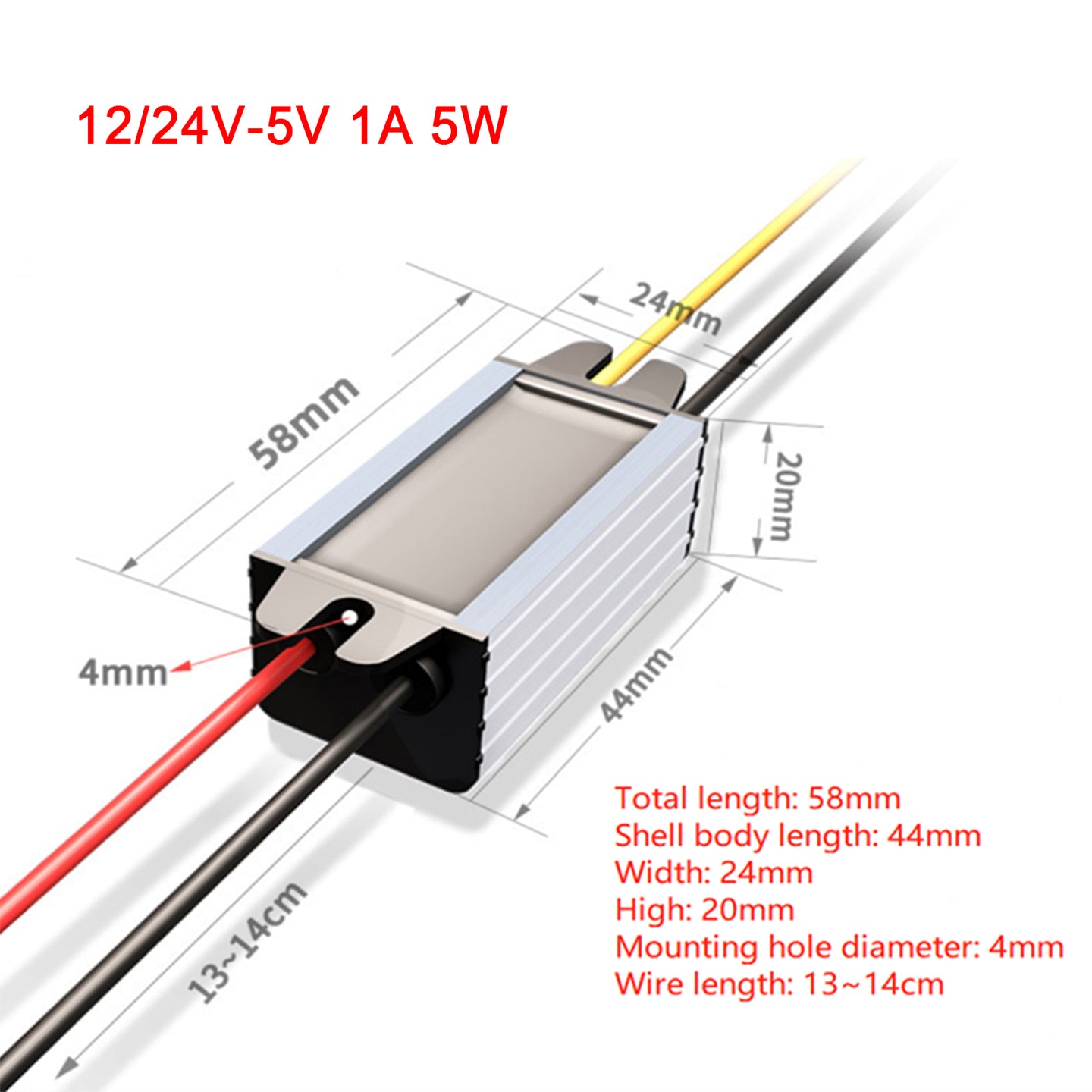 1~5A Waterproof DC/DC Converter Power Supply Regulator 12V/24V Step Down To 5V, 12/24V-5V-1A