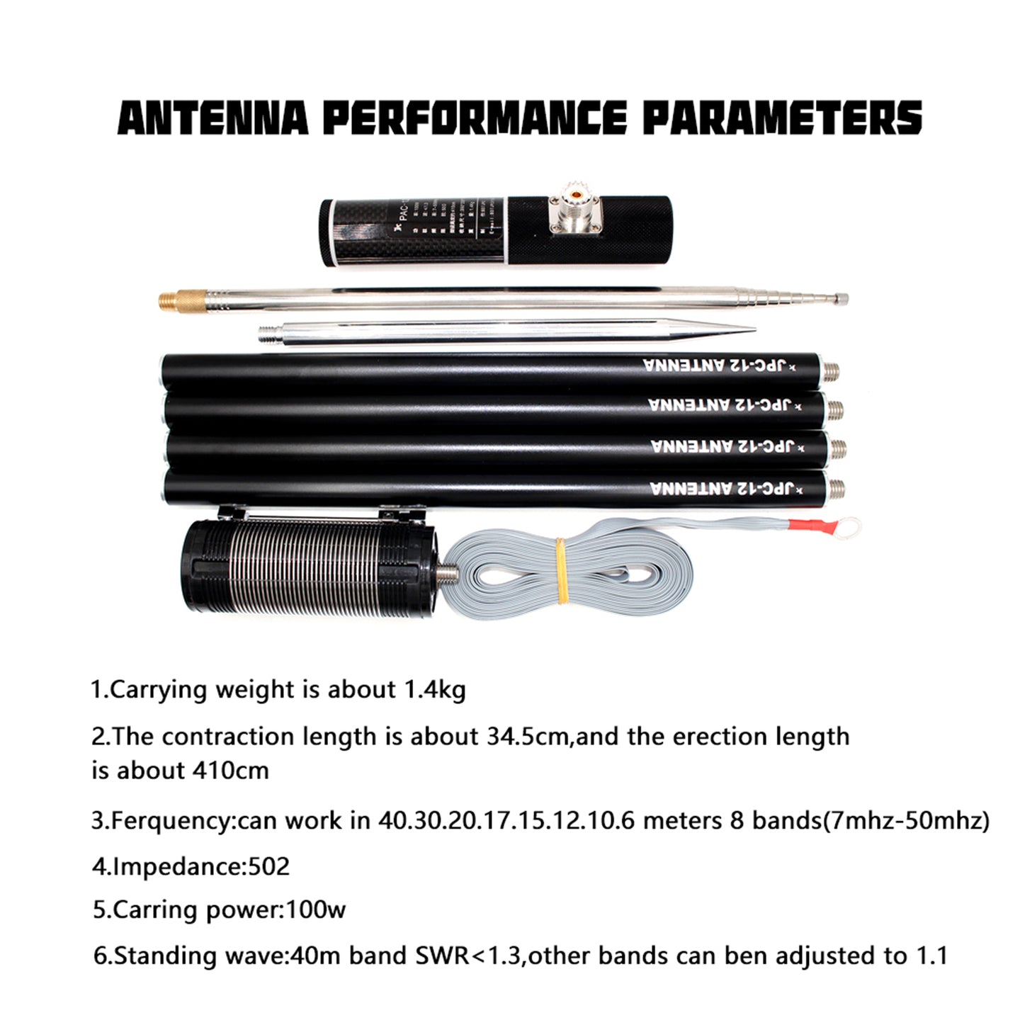 JPC-12 7MHz-50MHz 100W 8-Band HF Portable Shortwave GP Antenna QRP For Ham Radio