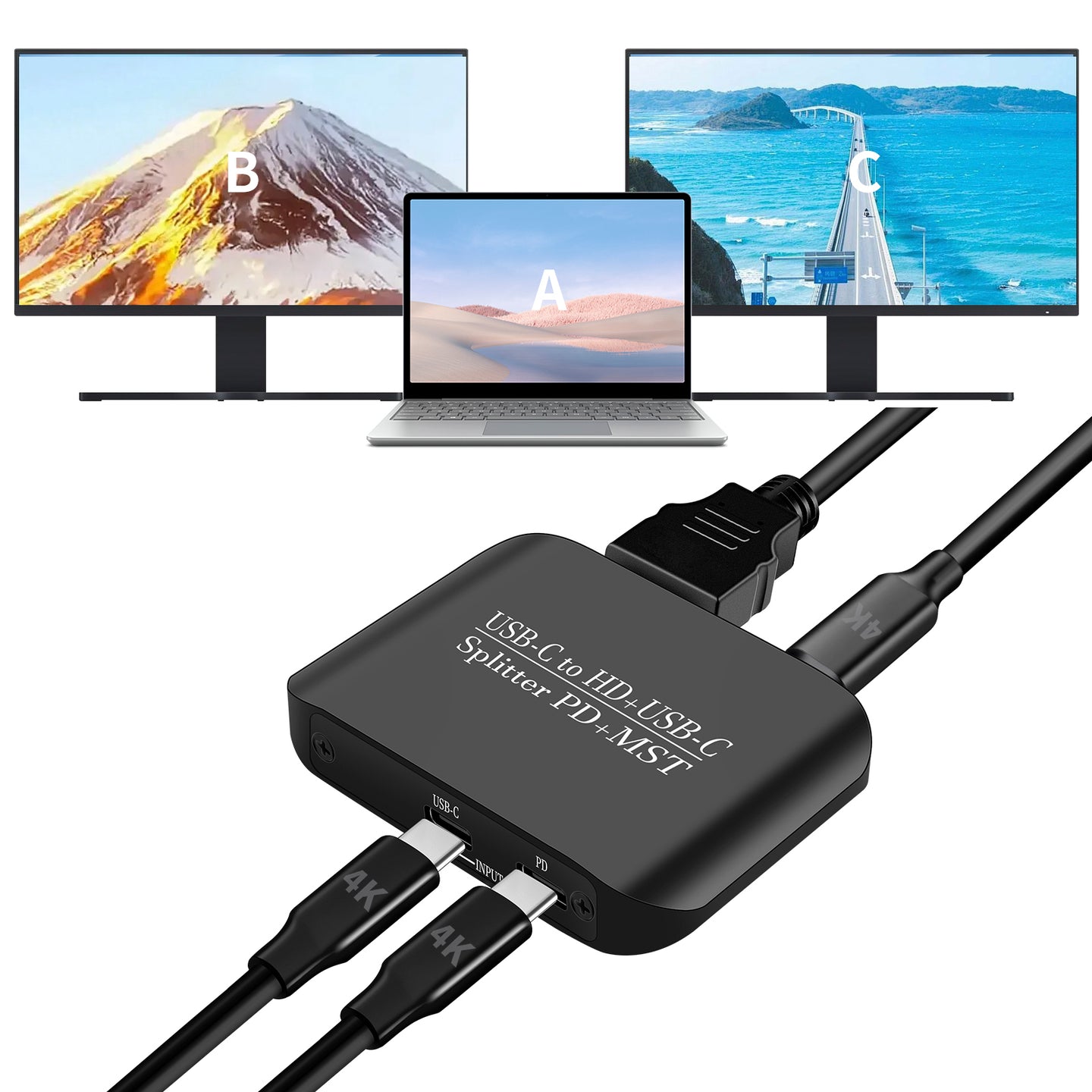 4K60TYPE-C to HDMI+TYPE-C Adapter Support Different Same Display Splitter MST/PD