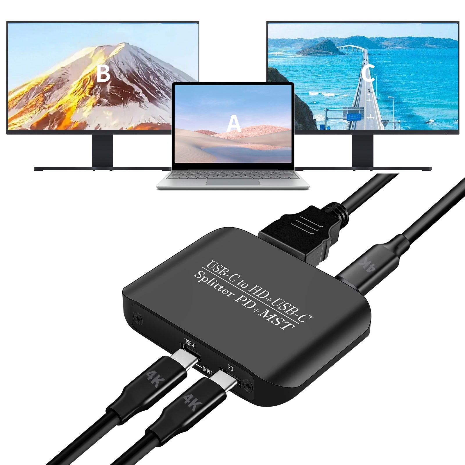 4K60TYPE-C to HDMI+TYPE-C Adapter Support Different Same Display Splitter MST/PD