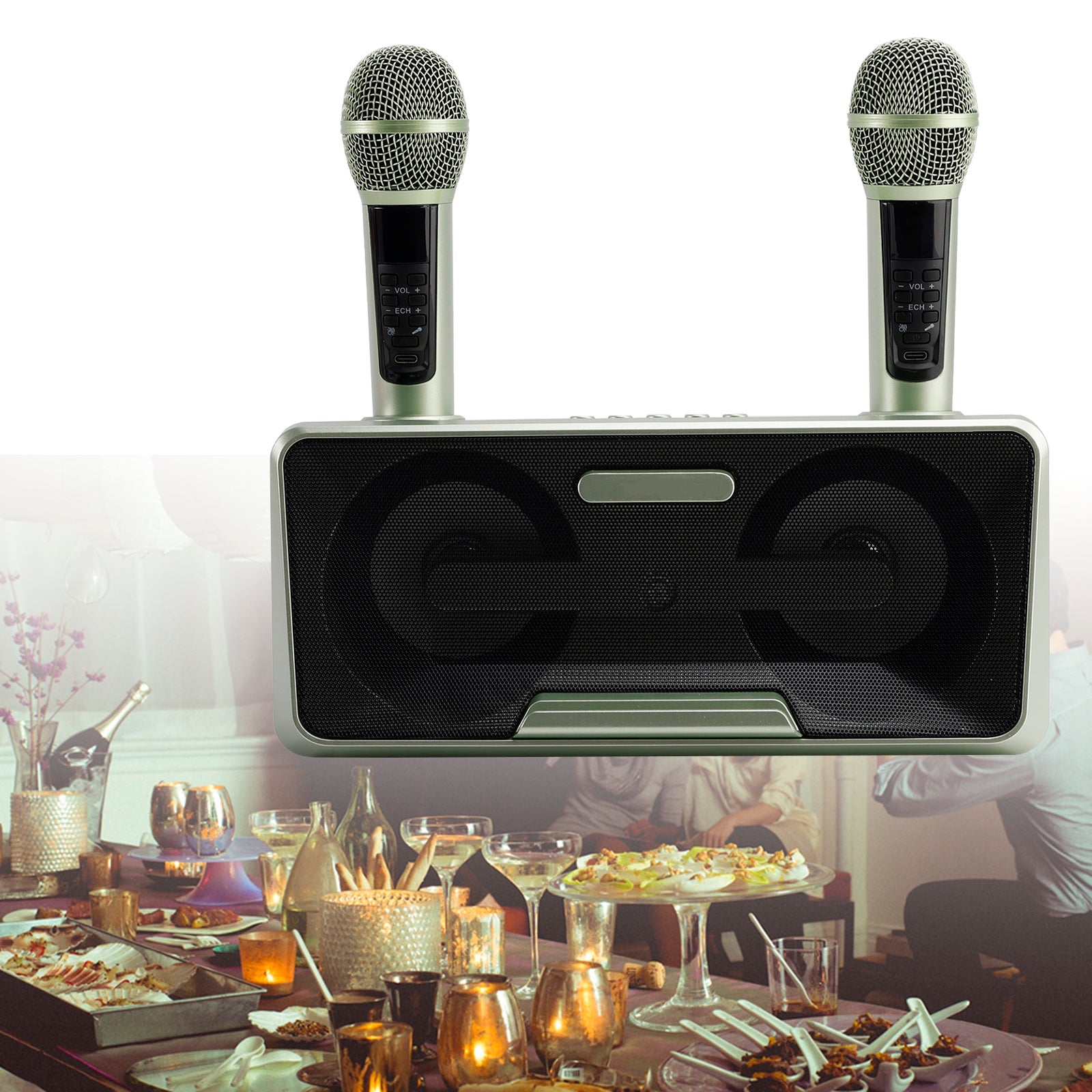 Wireless Bluetooth Speaker with Dual Microphones – Karaoke System for Home, Party & Outdoor Use