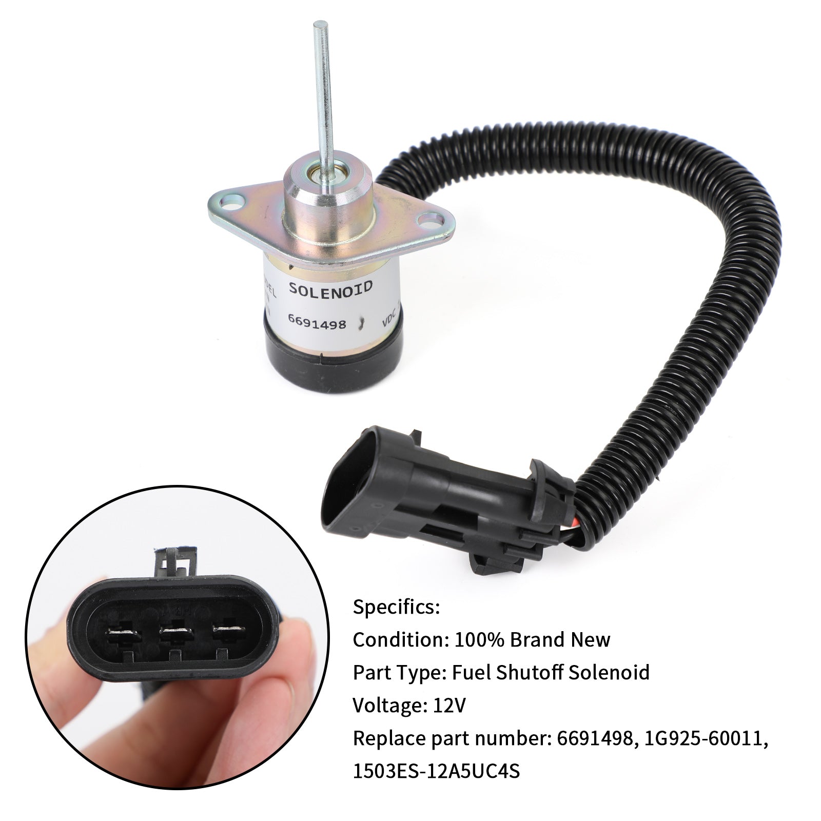 6691498 Fuel Shut Off Solenoid Fits Bobcat S150 S175 S185 S450 S530 T180 T190 UE