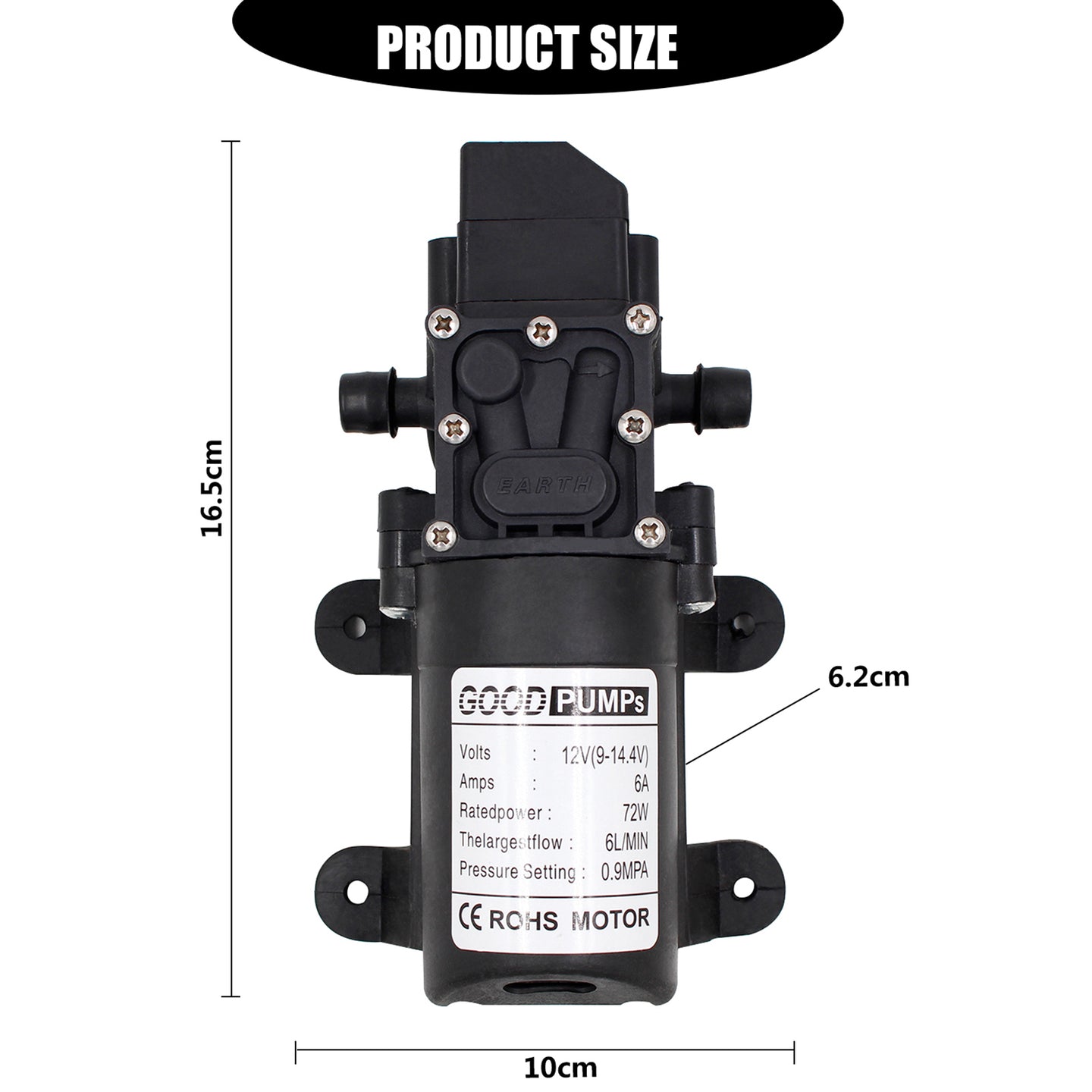 130Psi Dc12V 72W High Pressure Diaphragm Water Self Priming Pump Auto Switch, Straight