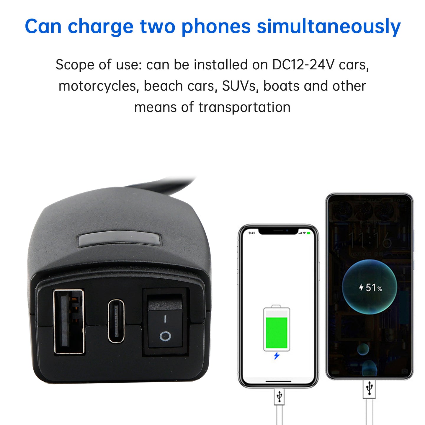 Motorcycle USB Super Fast Charging Handlebar Holder PD+QC3.0 Tpye-C Mobile Phone