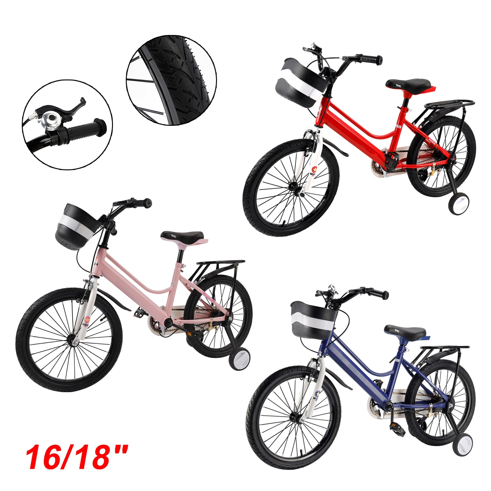 16" Kids Bike for Boys and Girls with auxiliary wheels & Rack Dark Blue