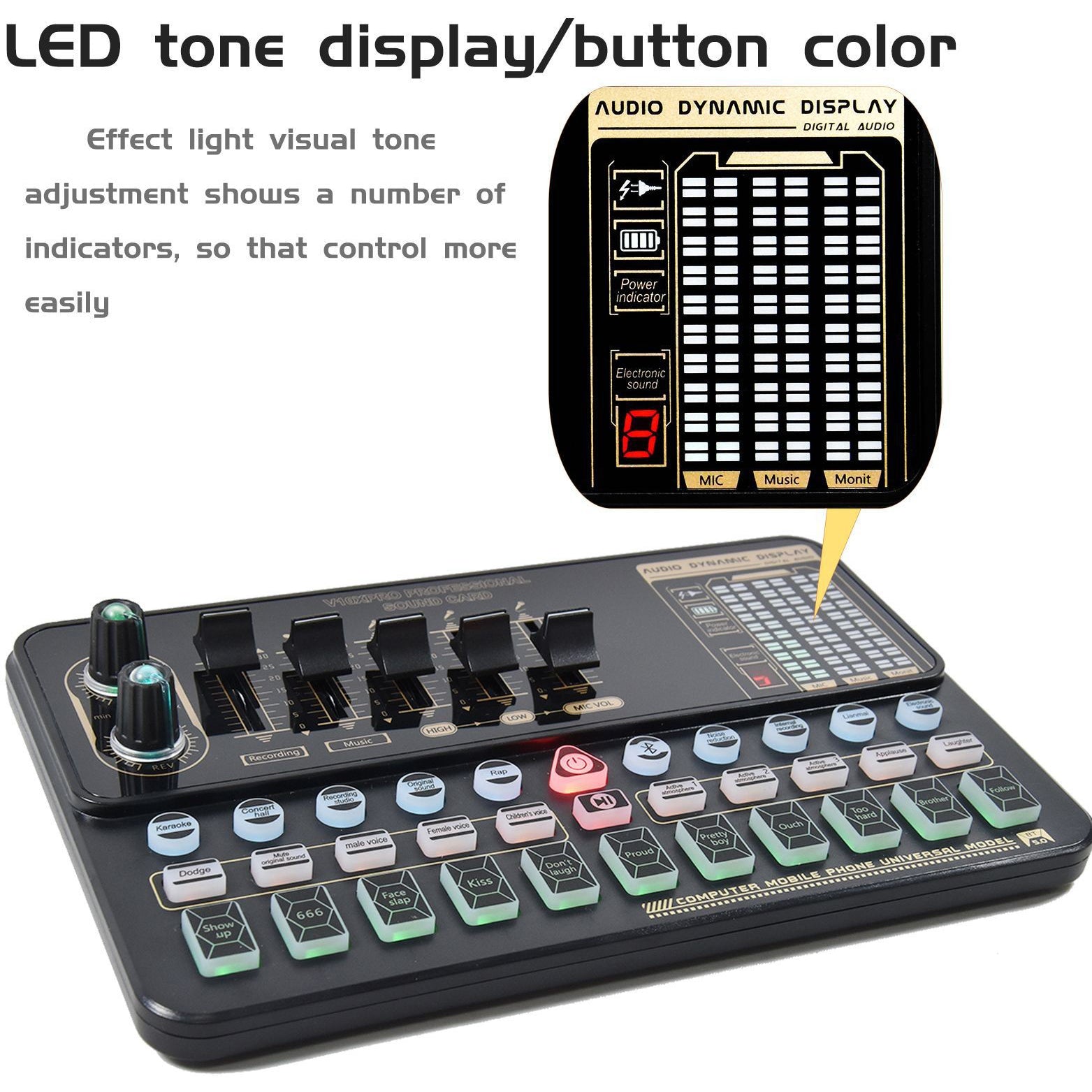 V10 Live Sound Card & Audio Interface with Bluetooth, Voice Changer & Sound Effects for PC, Phone, Podcasting & Streaming