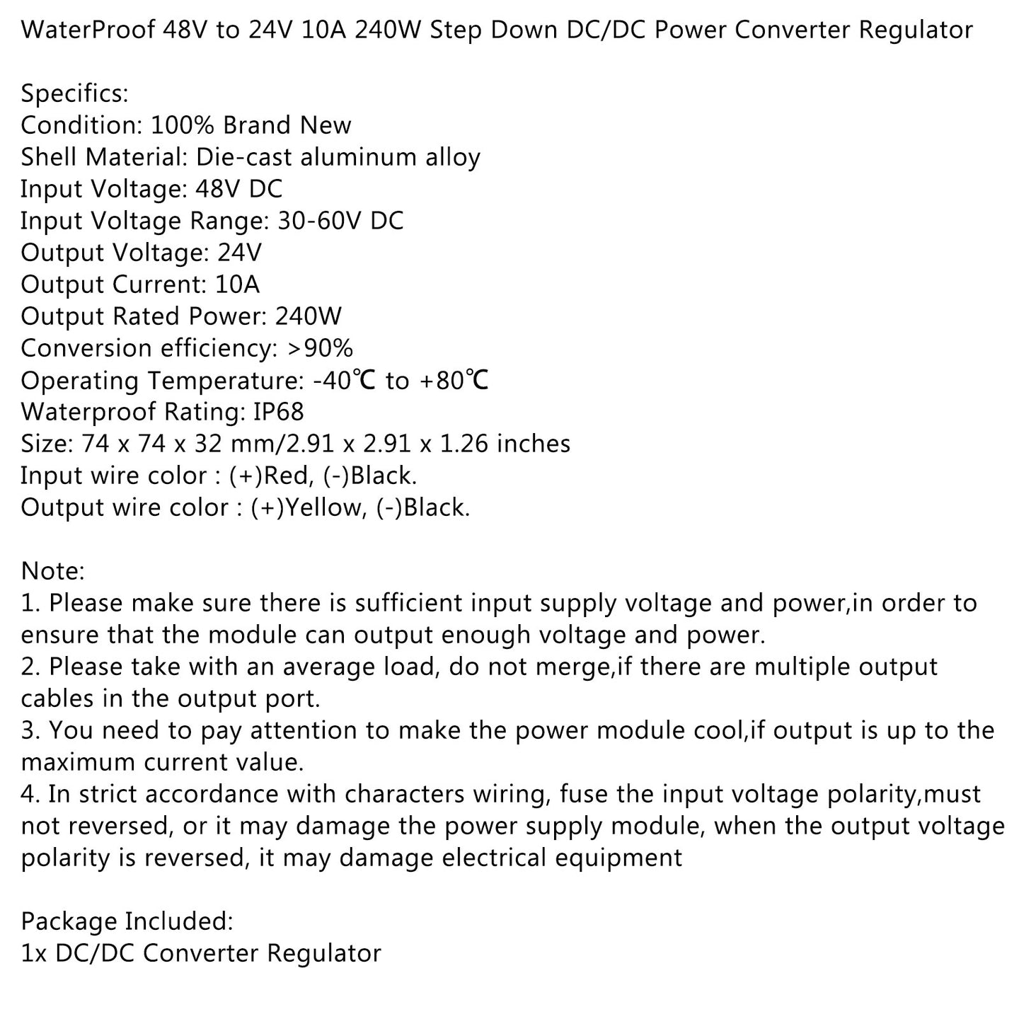 48V 10A Step Down to 24V DC-DC Converter Voltage Reducer Regulator 240W