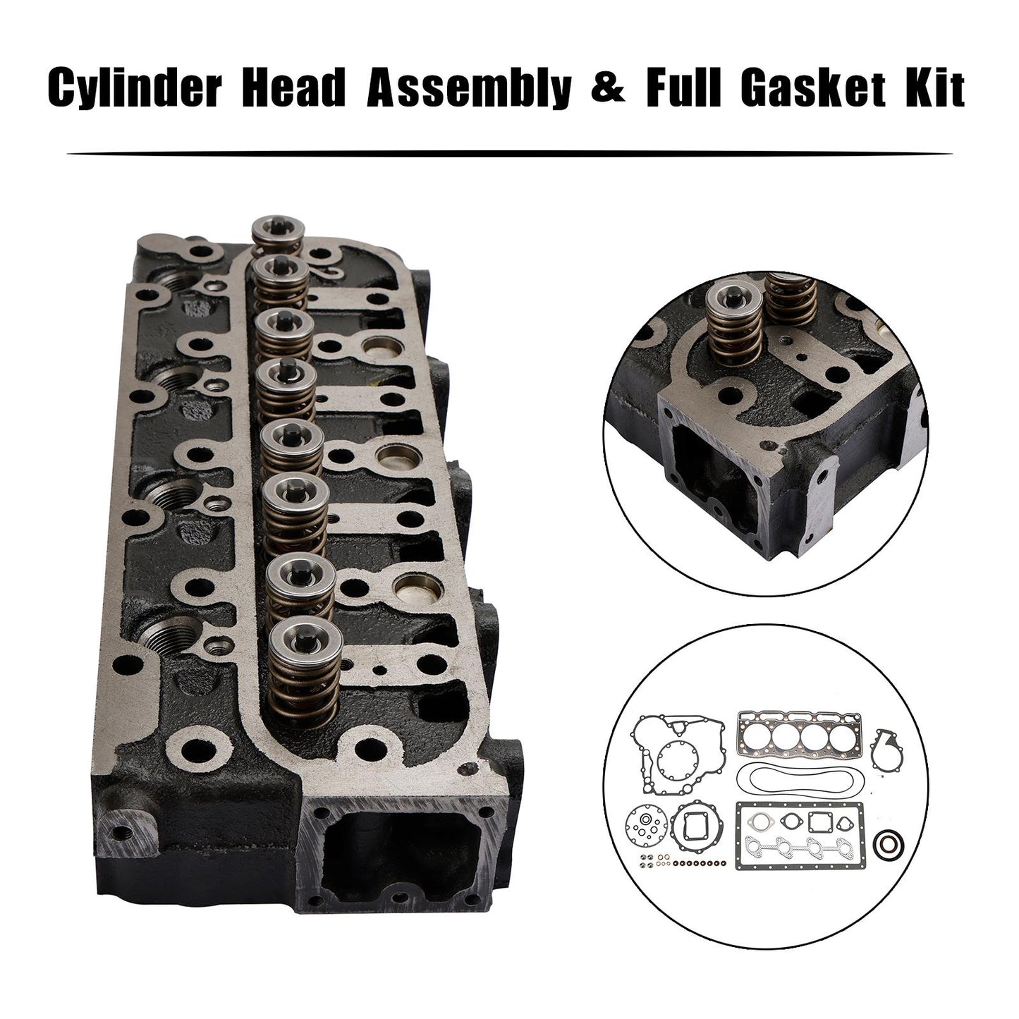 Complete Cylinder Head Assembly with Gasket Kit for Kubota V1505 V1505D 1G091-03044