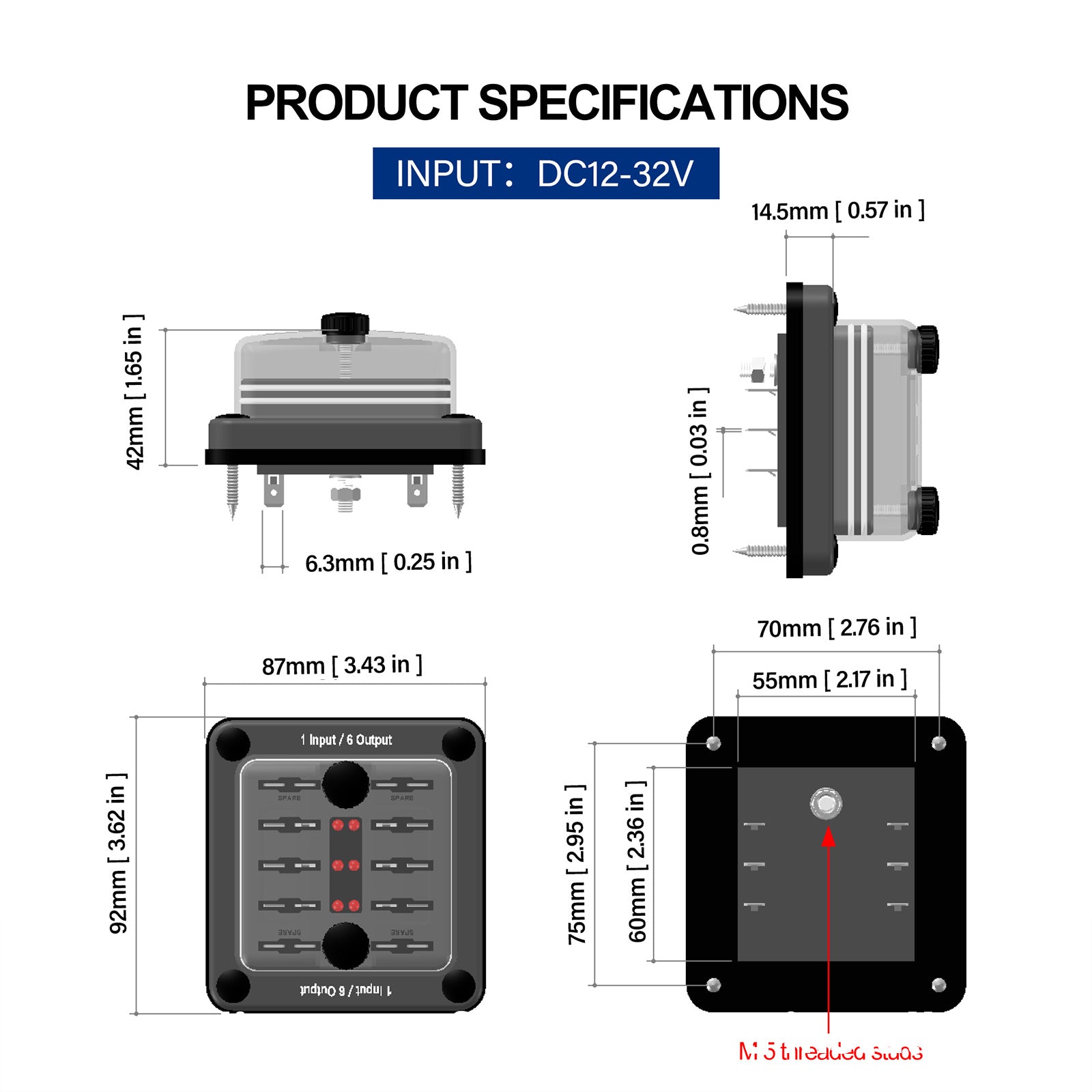 6-Way One in Six out Blade Fuse Box Block Holder ATO ATC for Car Marine Boat RV