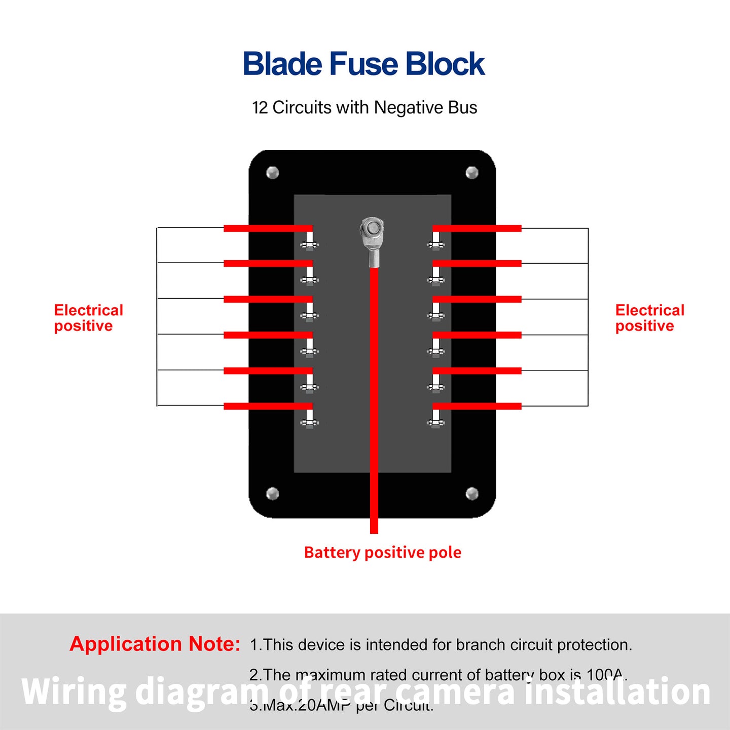 12-Way One in Twelve out Blade Fuse Box Block Holder ATO ATC for Car Marine Boat