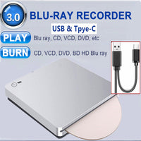 BD Burner External USB Slot In DVD RW CD Writer Portable Drive Silver