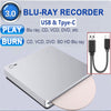 Slot-In USB 3.0 External Blu-Ray Burner, Slim BD/DVD/CD Writer & 3D Player for Mac & PC (Silver)