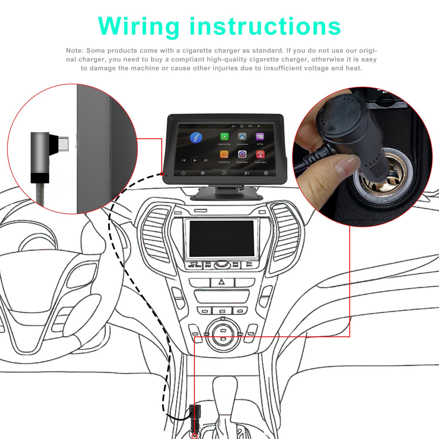 7-inch Car Display Screen Apple CarPlay Android Auto Apple AirPlay 12 LED Camera