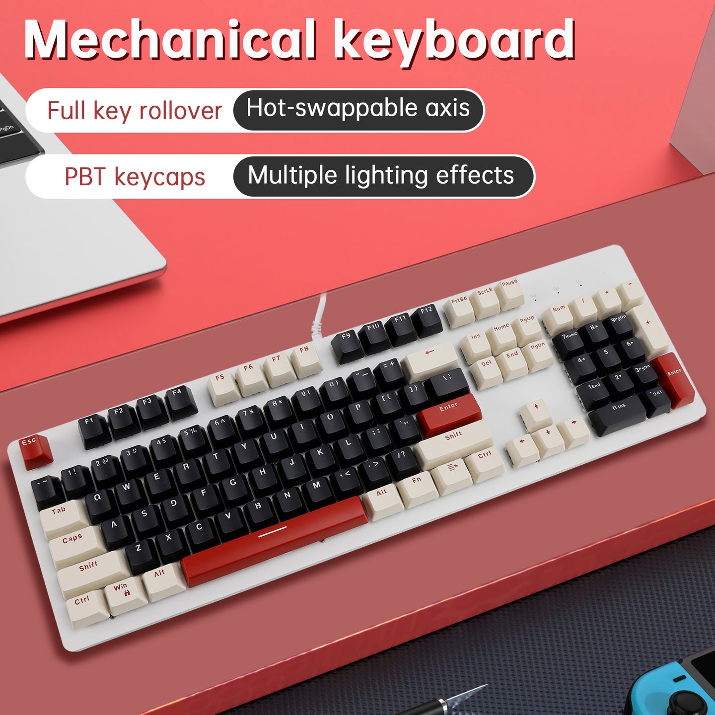 104Key Wired Mechanical Linear Switch Gaming Keyboard With Blue Switch RGB Light