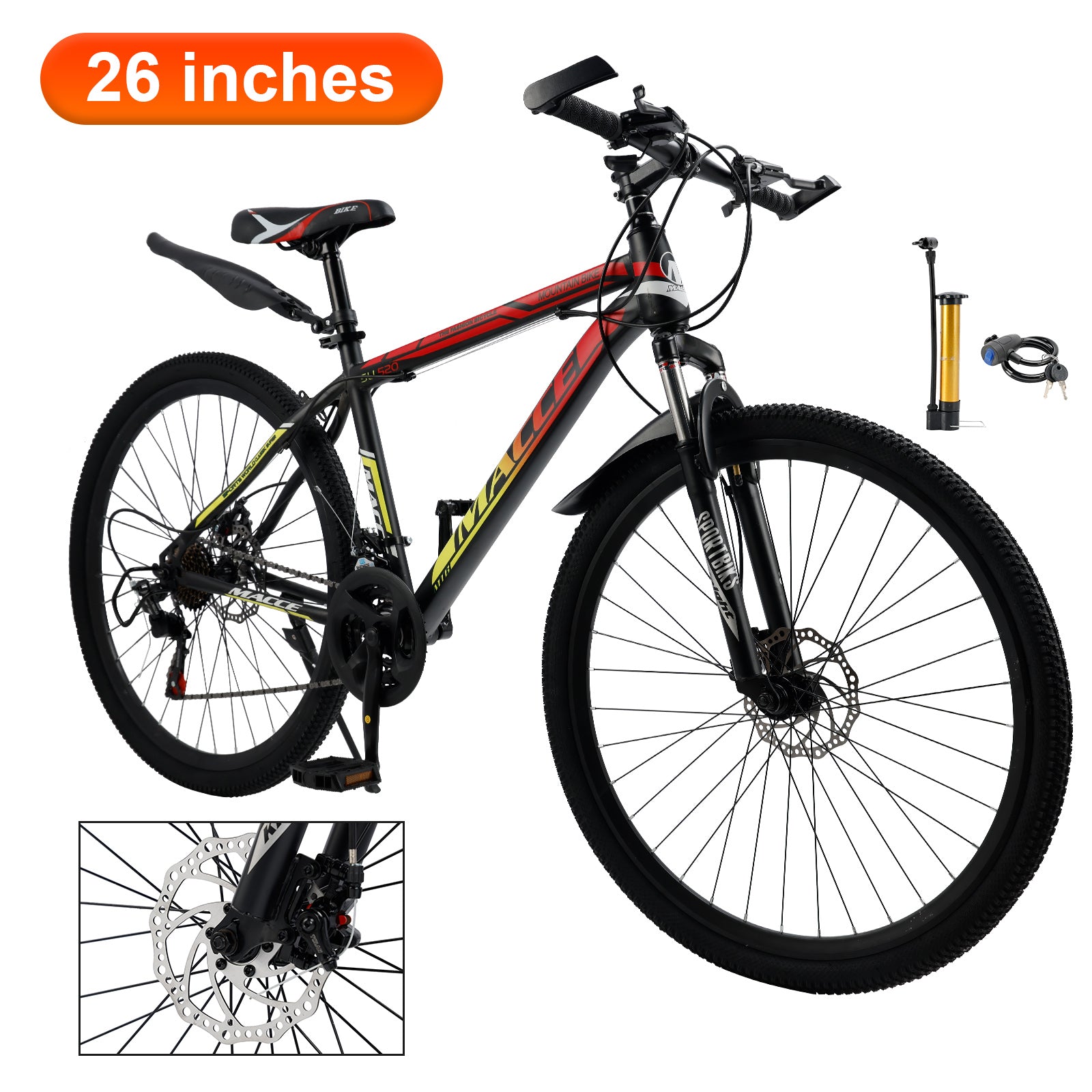 26 inch 24-Speed Mountain Bike with Suspension & Dual Disc Brakes