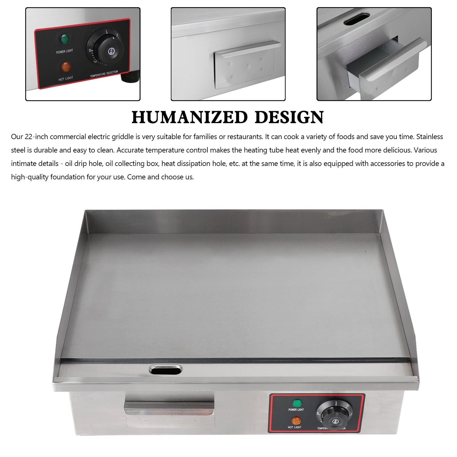 22-Inch Commercial Electric Griddle 3000W Countertop Griddle Electric Flat Top Grill