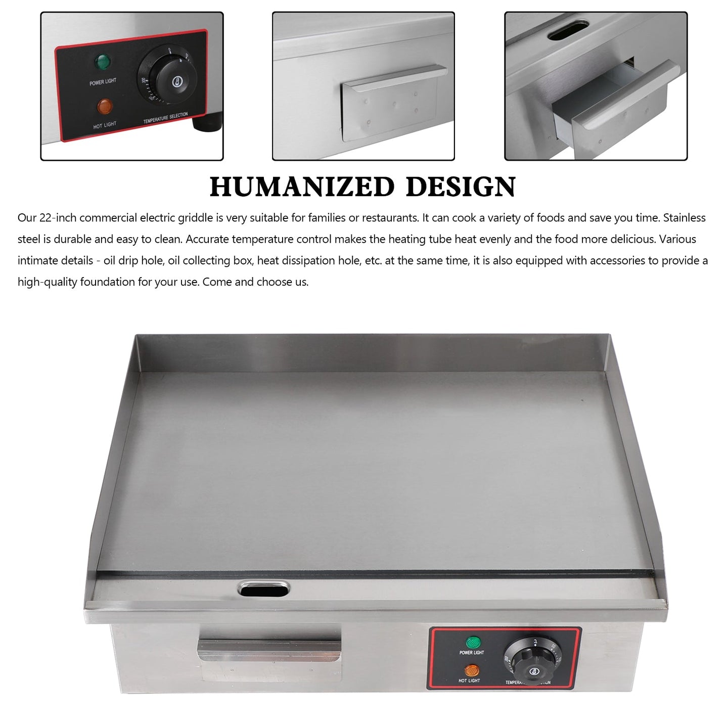 22-Inch Commercial Electric Griddle 3000W Countertop Griddle Electric Flat Top Grill