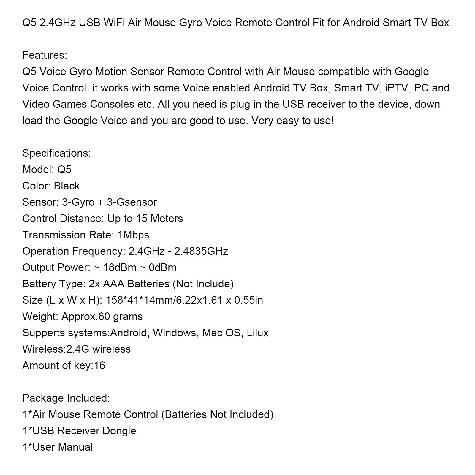 Gyro Voice Remote lsfb3 Google Control WiFi Air Mouse USB for Android Smart TV Box