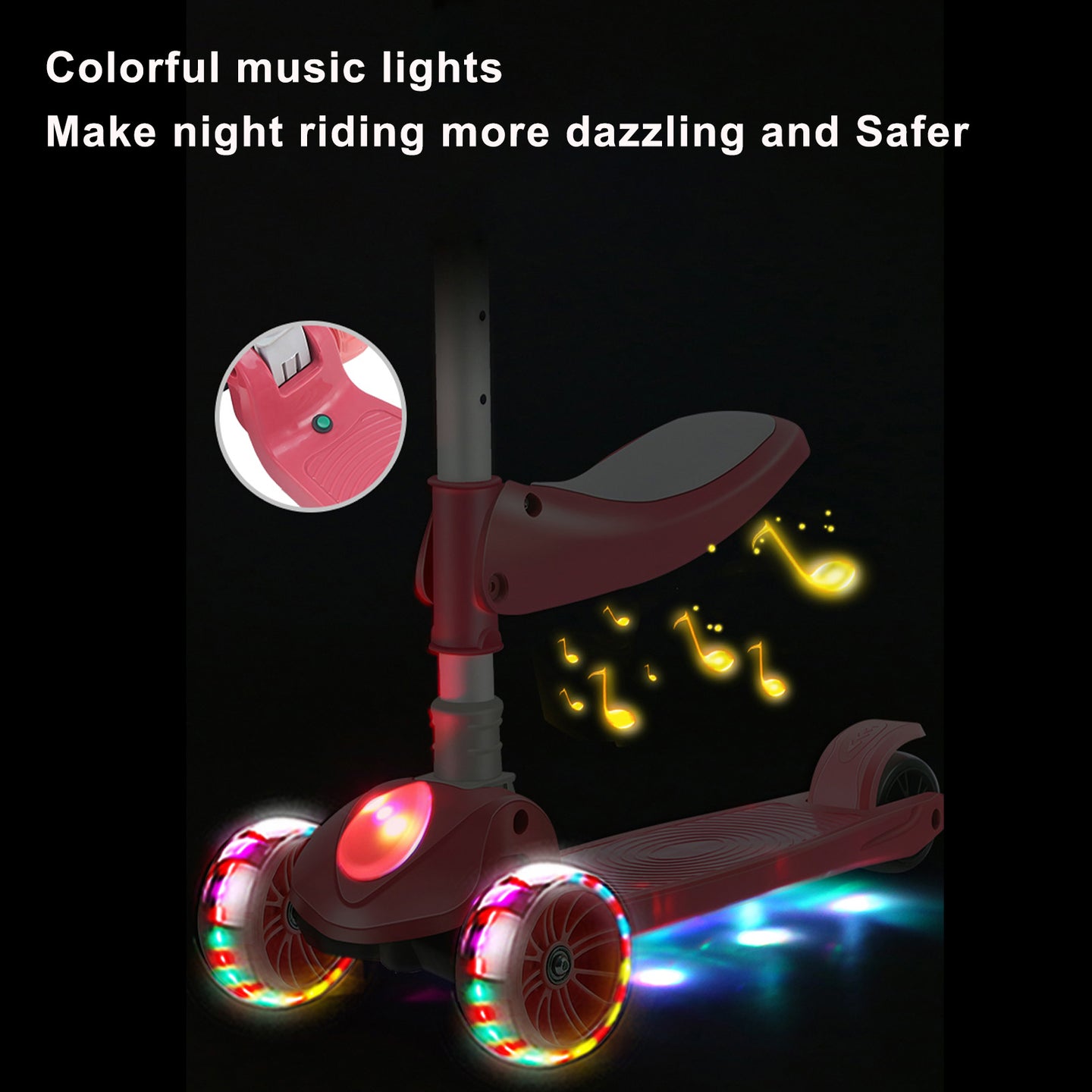 2-in-1 Kids Scooter Foldable Seat Light 3 Wheel Adjustable Folding Bar Pink