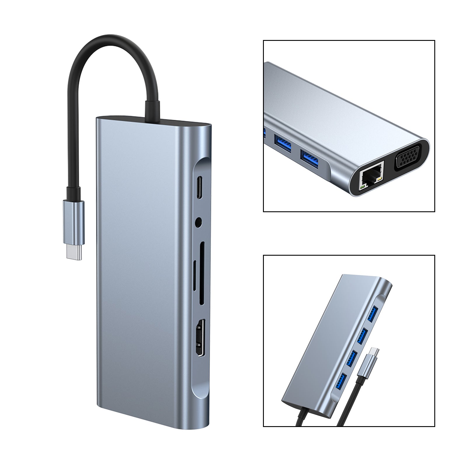 Type-c HUB For PC 11 In 1 Multi Splitter HD Output  Multifunctional USB 3.0 Dock
