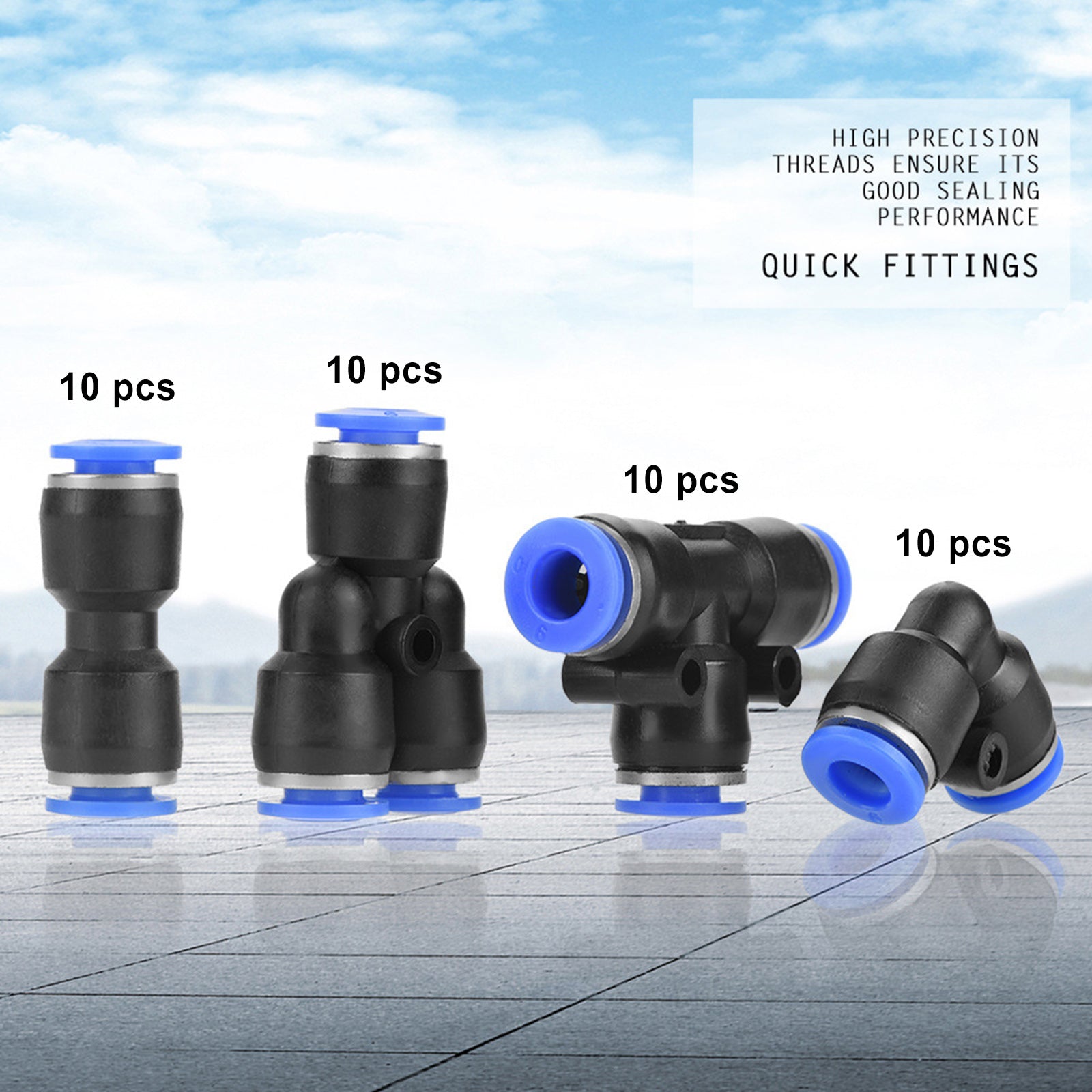 40Pcs Quick 6mm OD 1/4" Plastic Pneumatic Push Connector Air Line Fittings