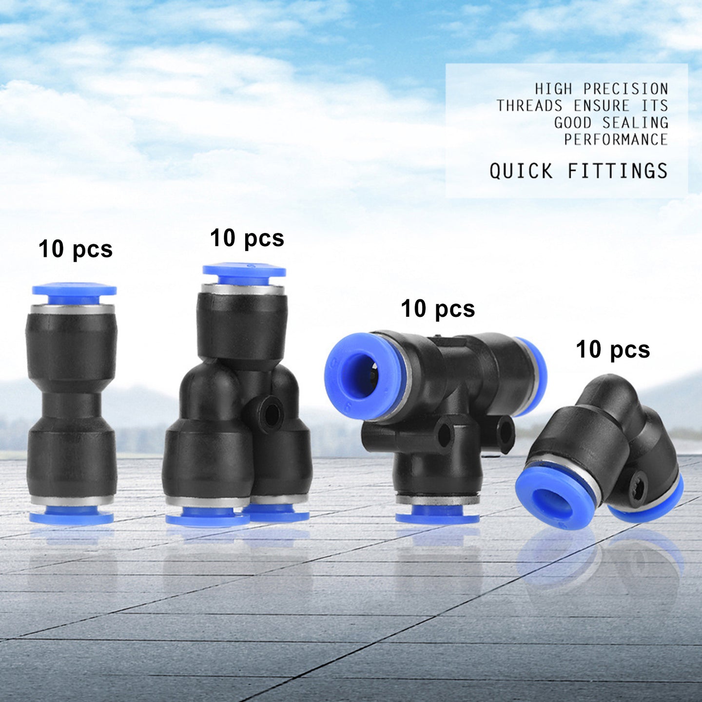 40Pcs Quick 6mm OD 1/4" Plastic Pneumatic Push Connector Air Line Fittings