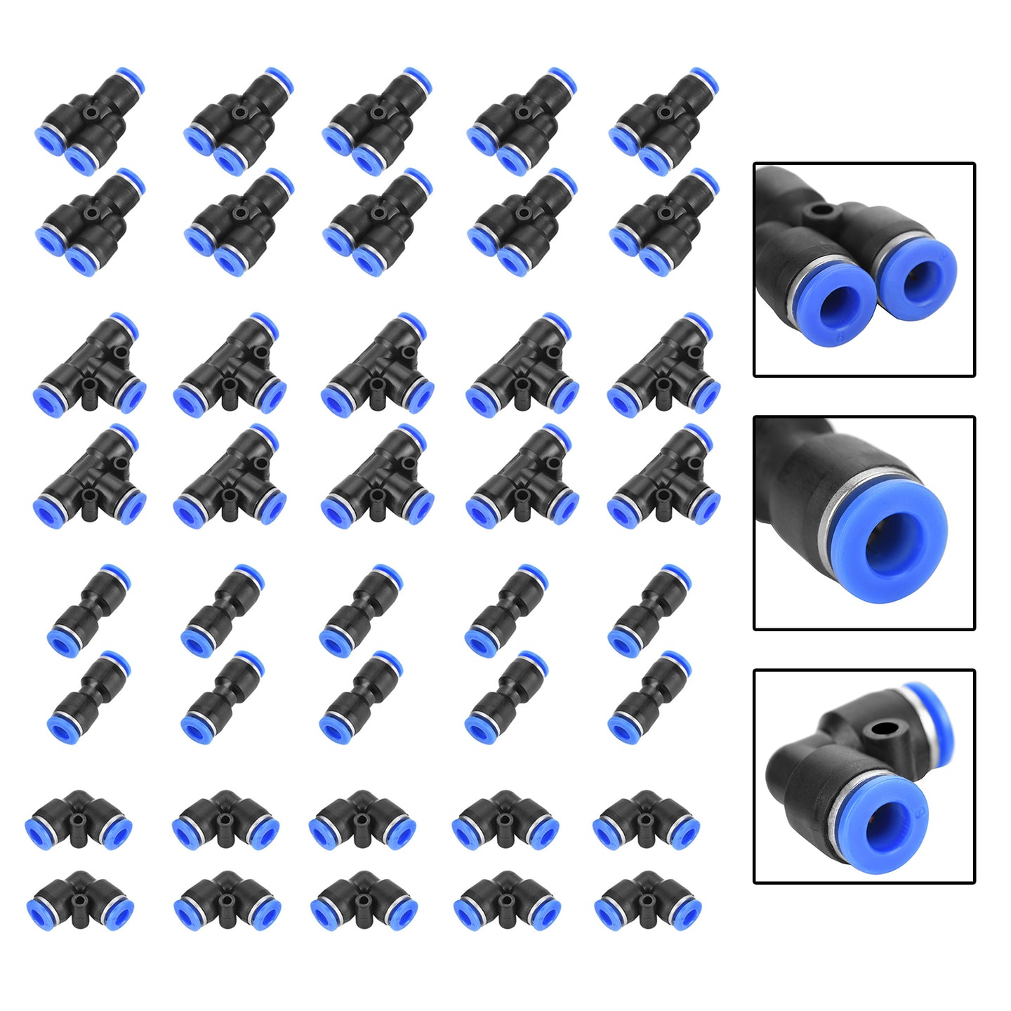 40Pcs Quick 6mm OD 1/4" Plastic Pneumatic Push Connector Air Line Fittings