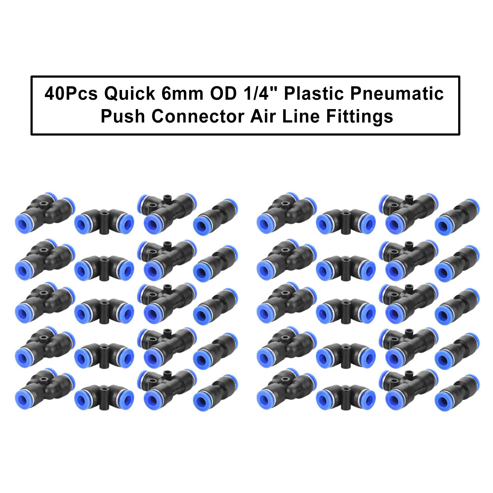 40Pcs Quick 6mm OD 1/4" Plastic Pneumatic Push Connector Air Line Fittings