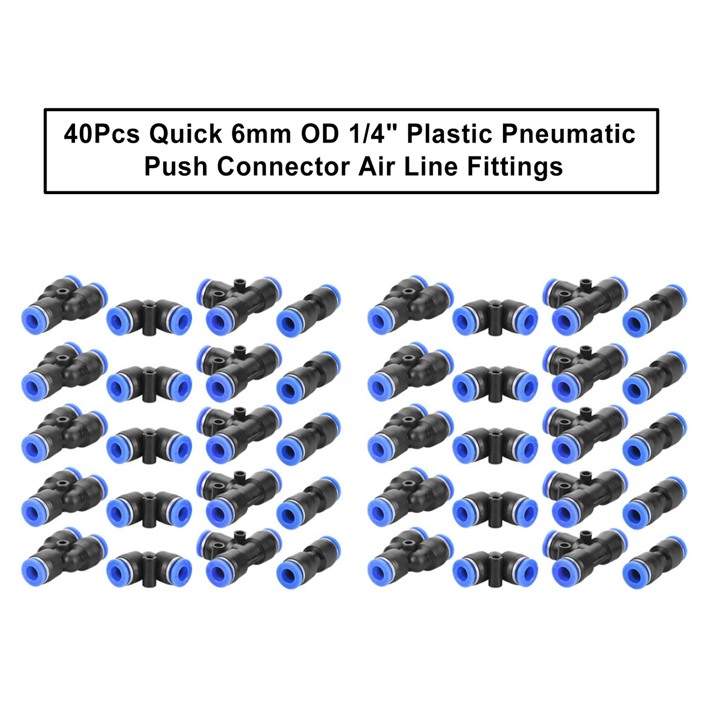 40Pcs Quick 6mm OD 1/4" Plastic Pneumatic Push Connector Air Line Fittings