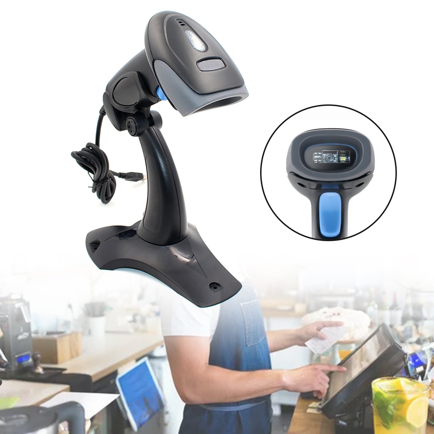 WM930 USB Wireless 2D+1D Laser Scanner Bar Code Reader Handheld Gun with Stand
