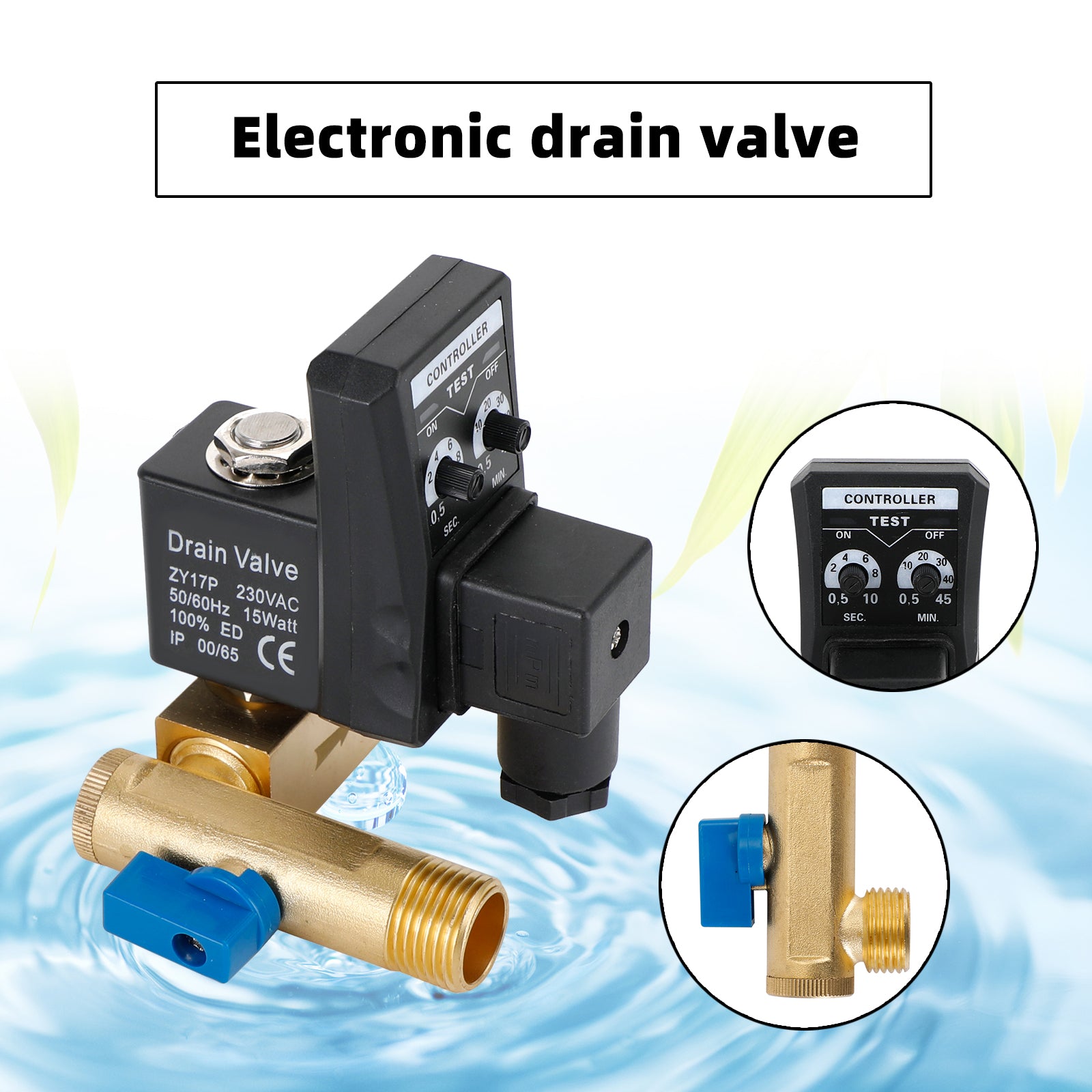 1/2" Automatic Electronic Timed Air Compressor Condensate Auto Drain Valve, AC220V / Split-body Type
