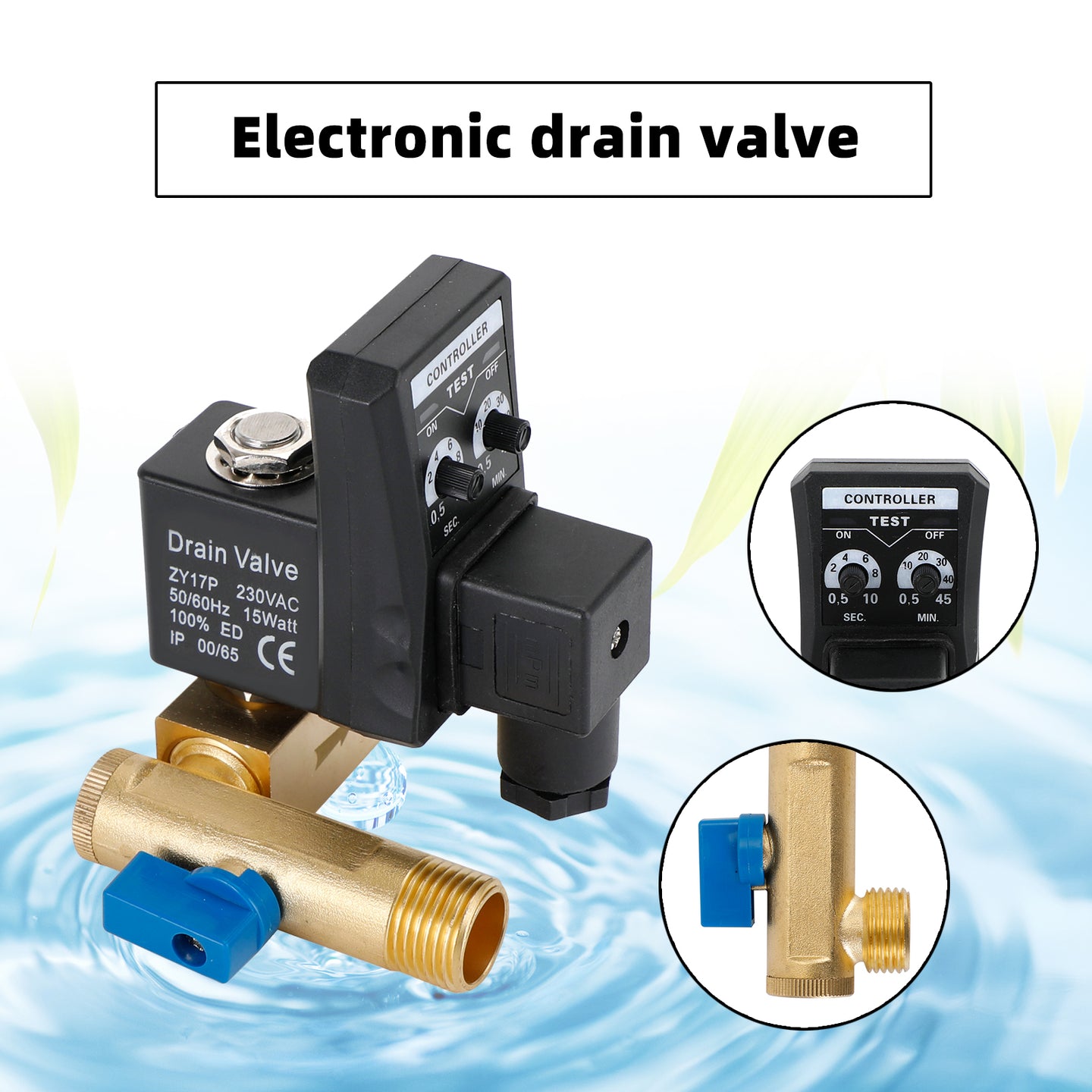 1/2" Automatic Electronic Timed Air Compressor Condensate Auto Drain Valve, AC220V / Split-body Type