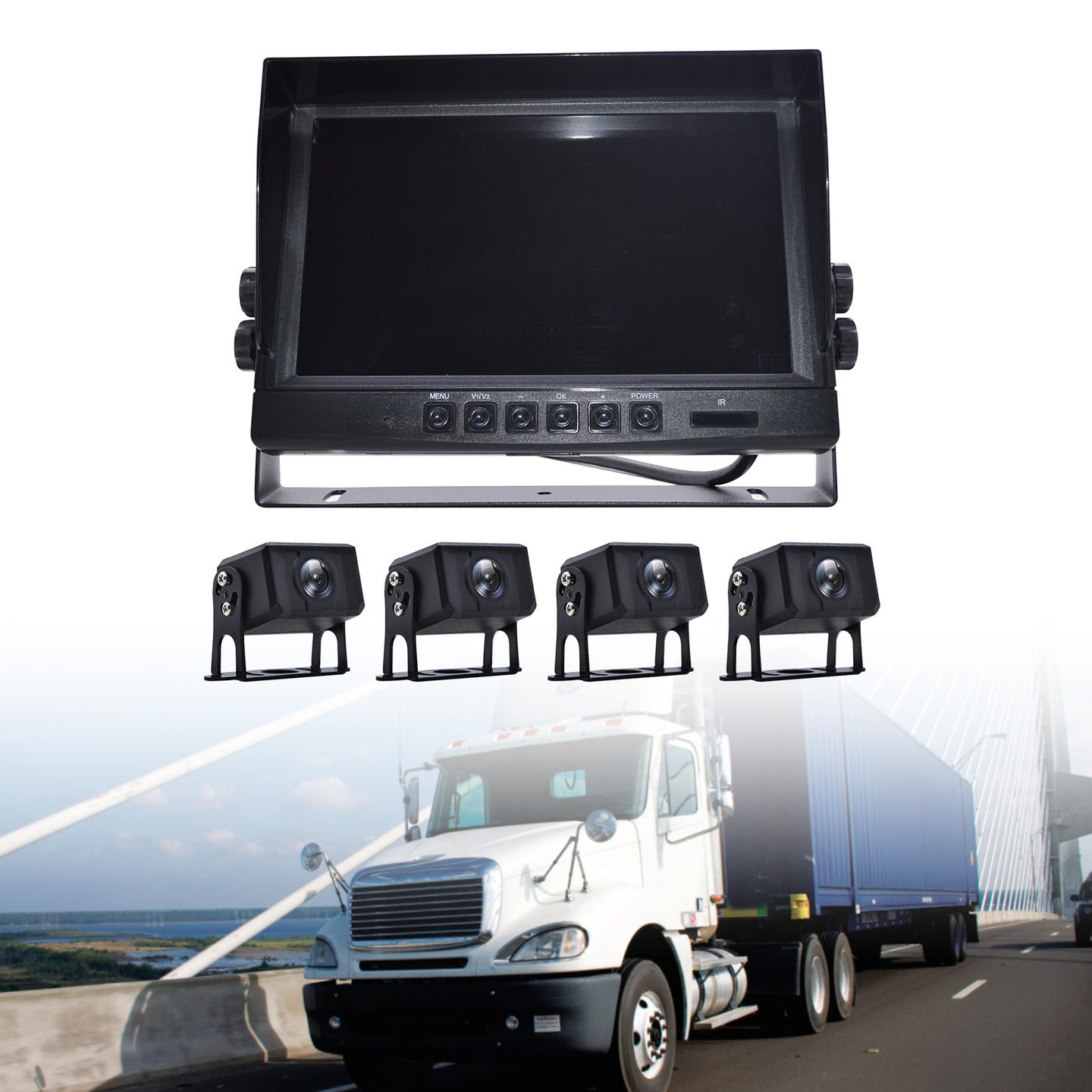 9inch Monitor DVR Driving Video Recorder for RV Truck Bus+4 Rear View Backup Camera