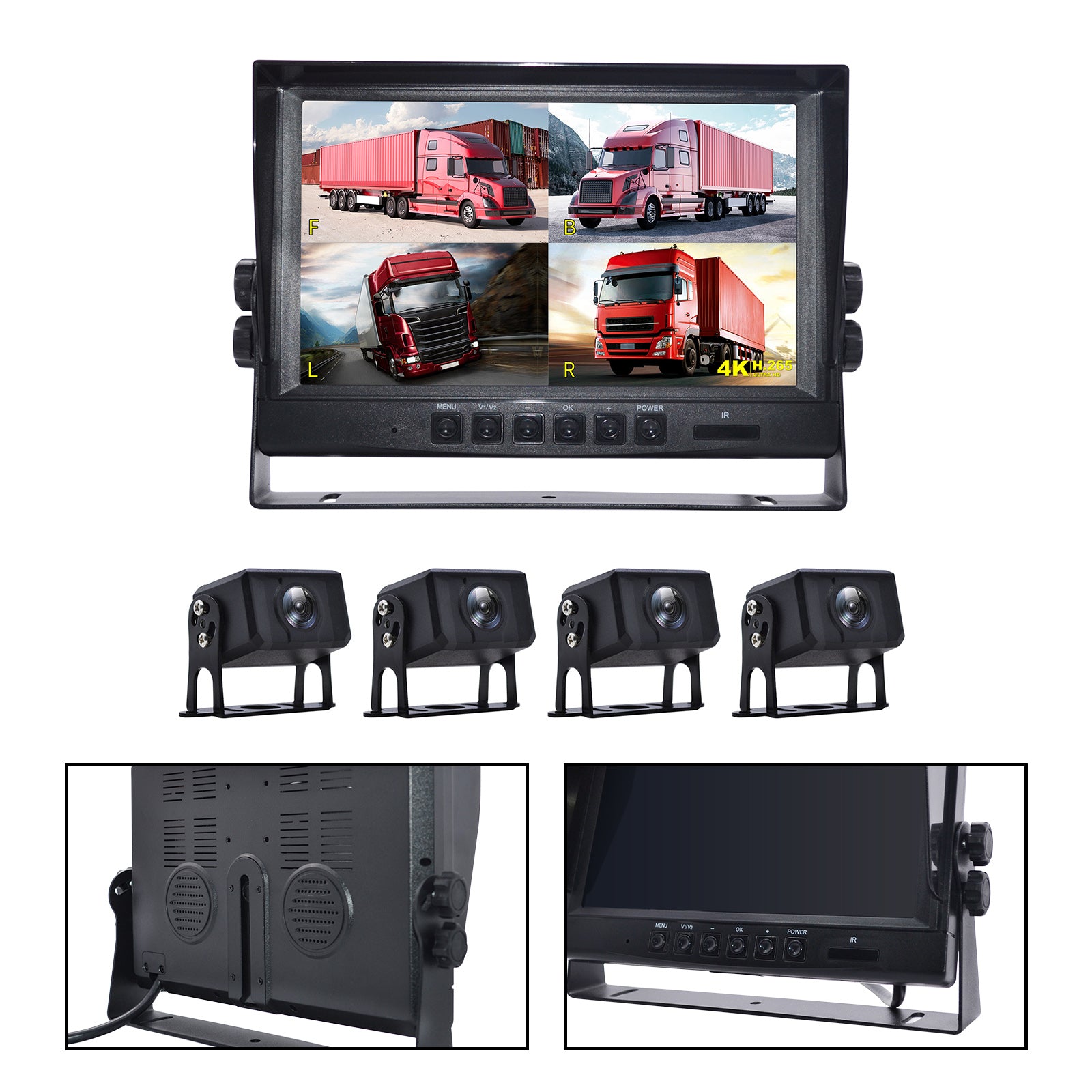 9inch Monitor DVR Driving Video Recorder for RV Truck Bus+4 Rear View Backup Camera