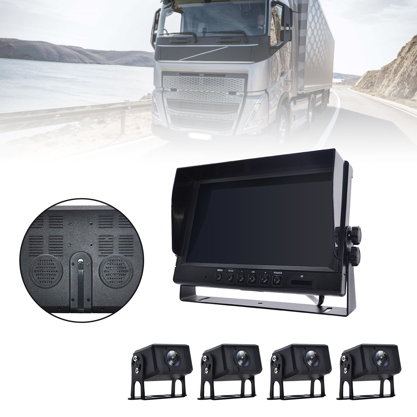 9inch Monitor DVR Driving Video Recorder for RV Truck Bus+4 Rear View Backup Camera