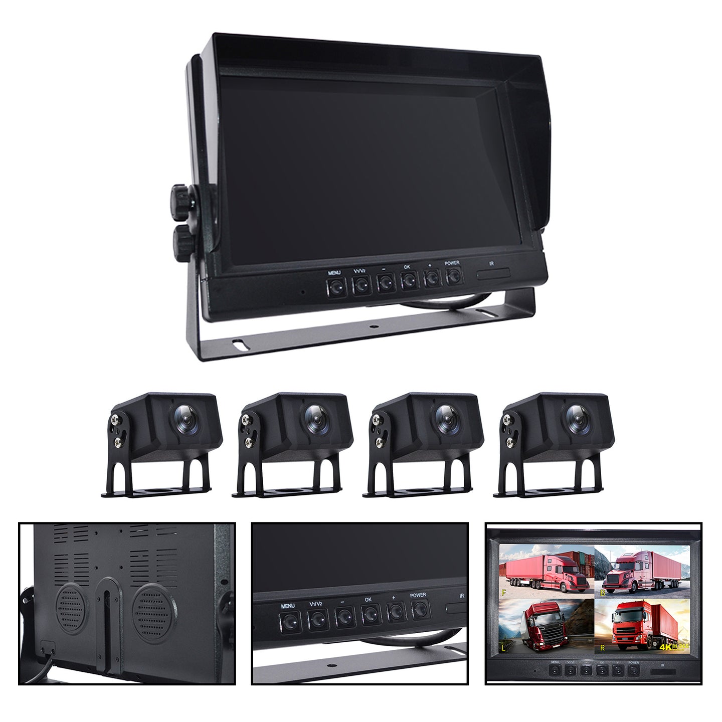 9inch Monitor DVR Driving Video Recorder for RV Truck Bus+4 Rear View Backup Camera