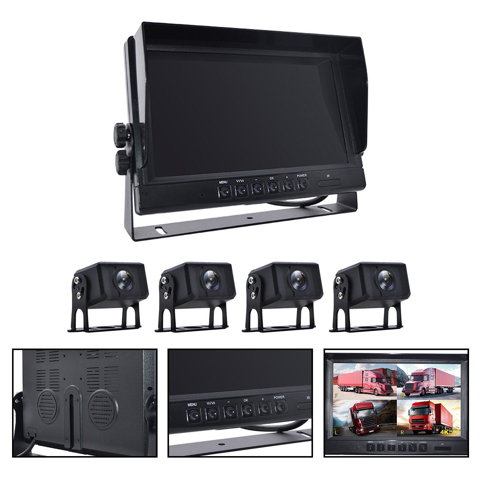 9inch Monitor DVR Driving Video Recorder for RV Truck Bus+4 Rear View Backup Camera