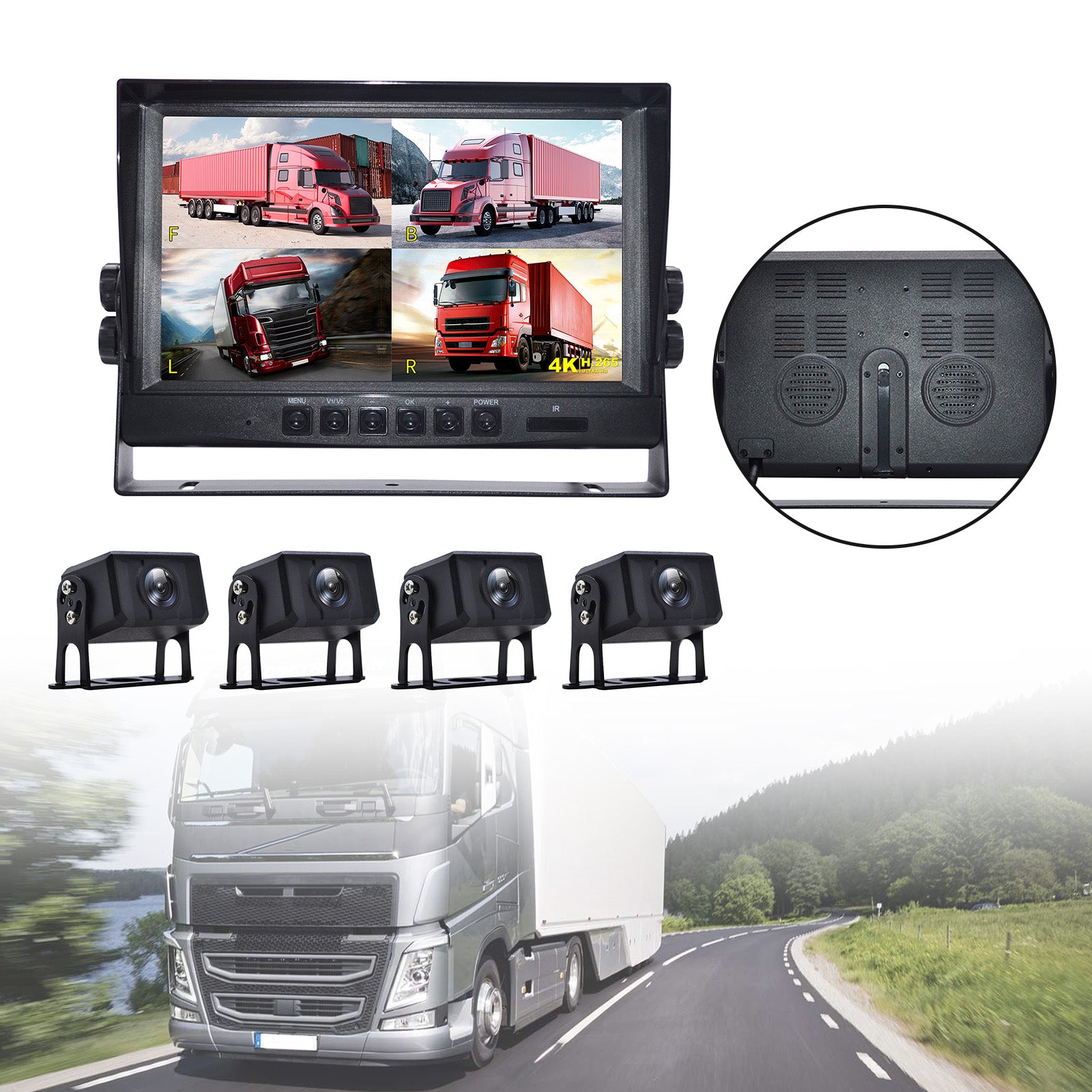 9inch Monitor DVR Driving Video Recorder for RV Truck Bus+4 Rear View Backup Camera