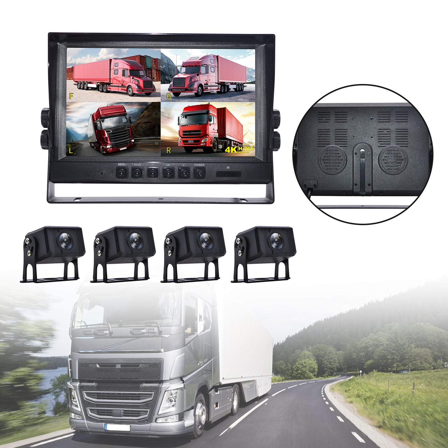 9inch Monitor DVR Driving Video Recorder for RV Truck Bus+4 Rear View Backup Camera