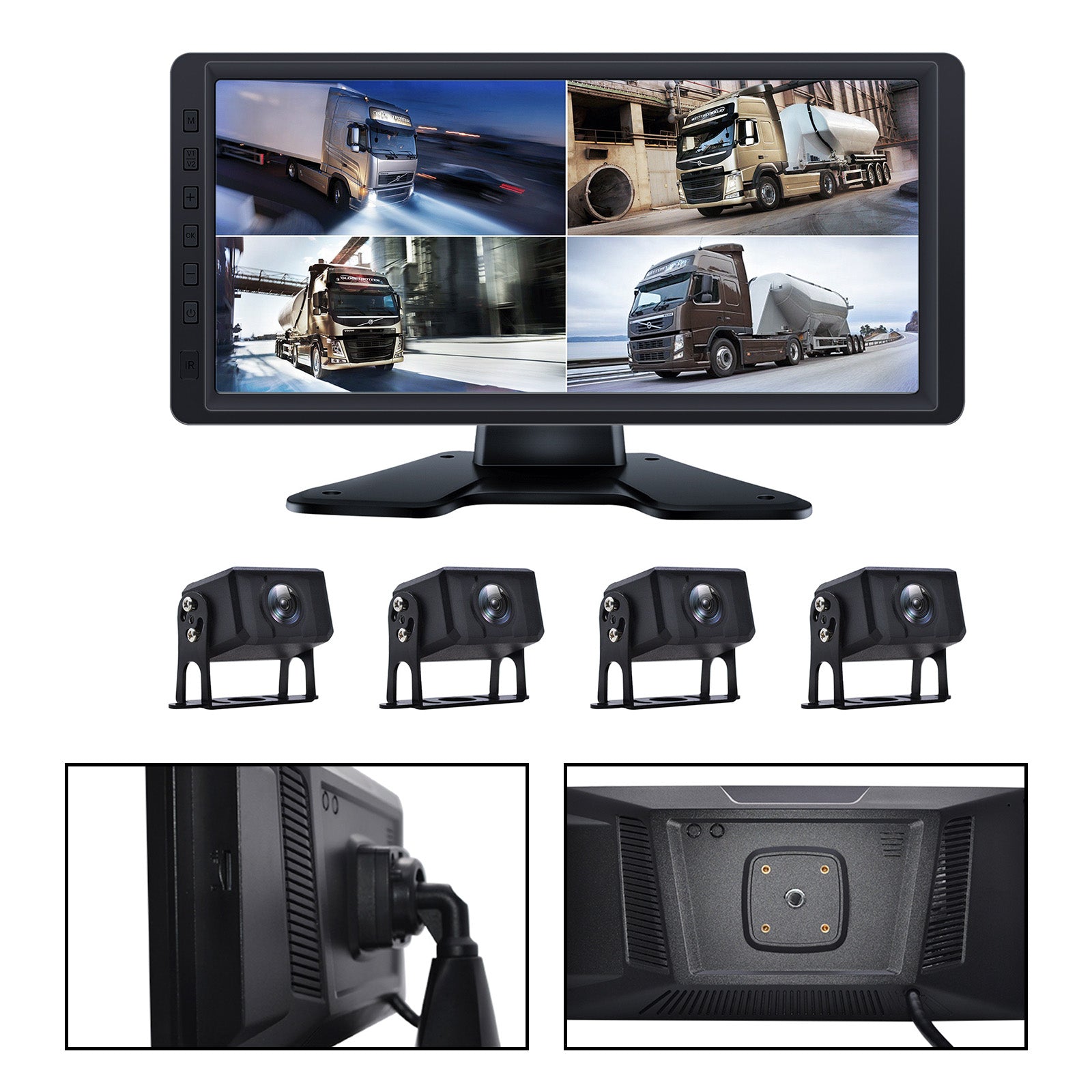 10.36inch Monitor DVR Driving Video Recorder Key for RV Truck Bus + 4 Backup Camera