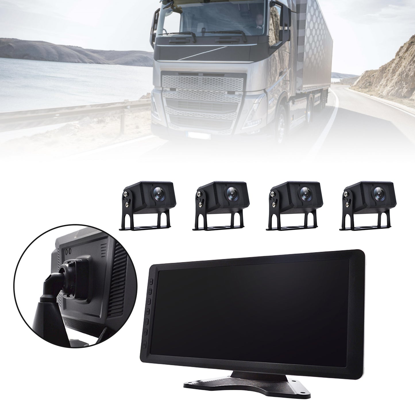 10.36inch Monitor DVR Driving Video Recorder Key for RV Truck Bus + 4 Backup Camera