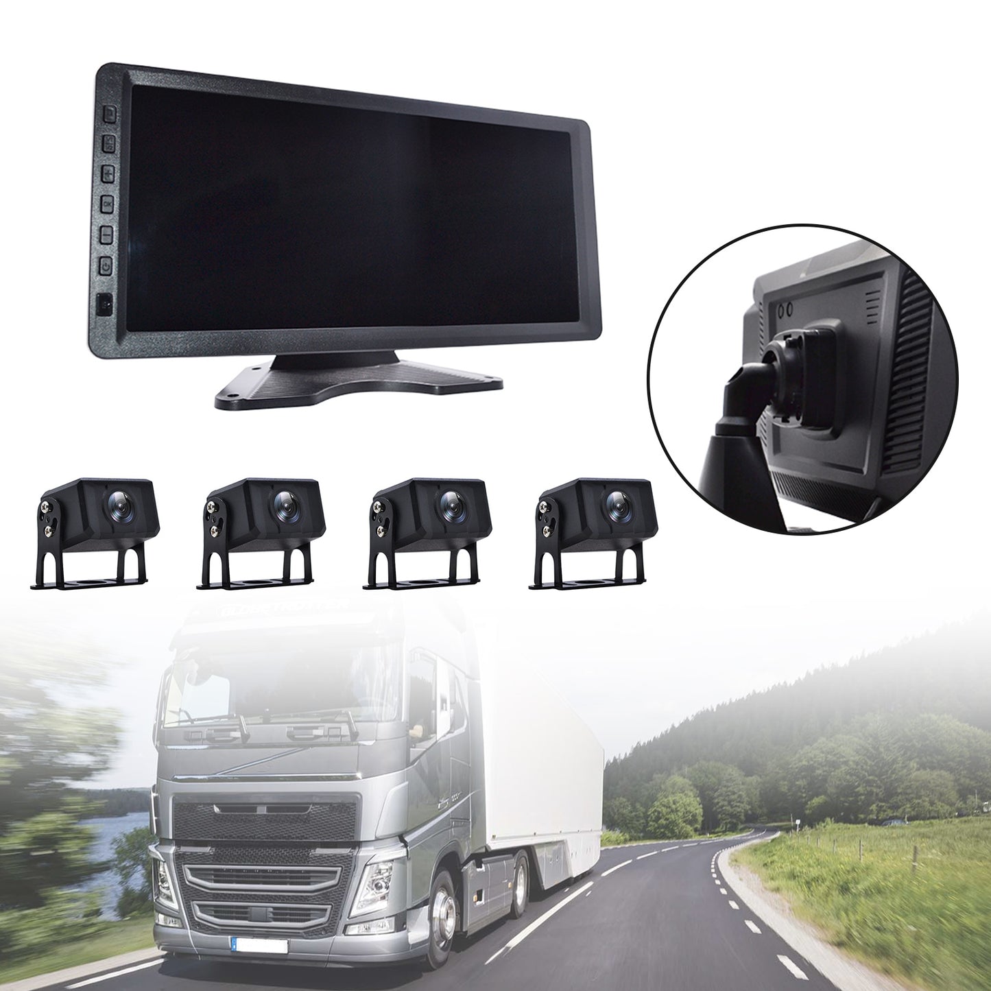 10.36inch Monitor DVR Driving Video Recorder Key for RV Truck Bus + 4 Backup Camera