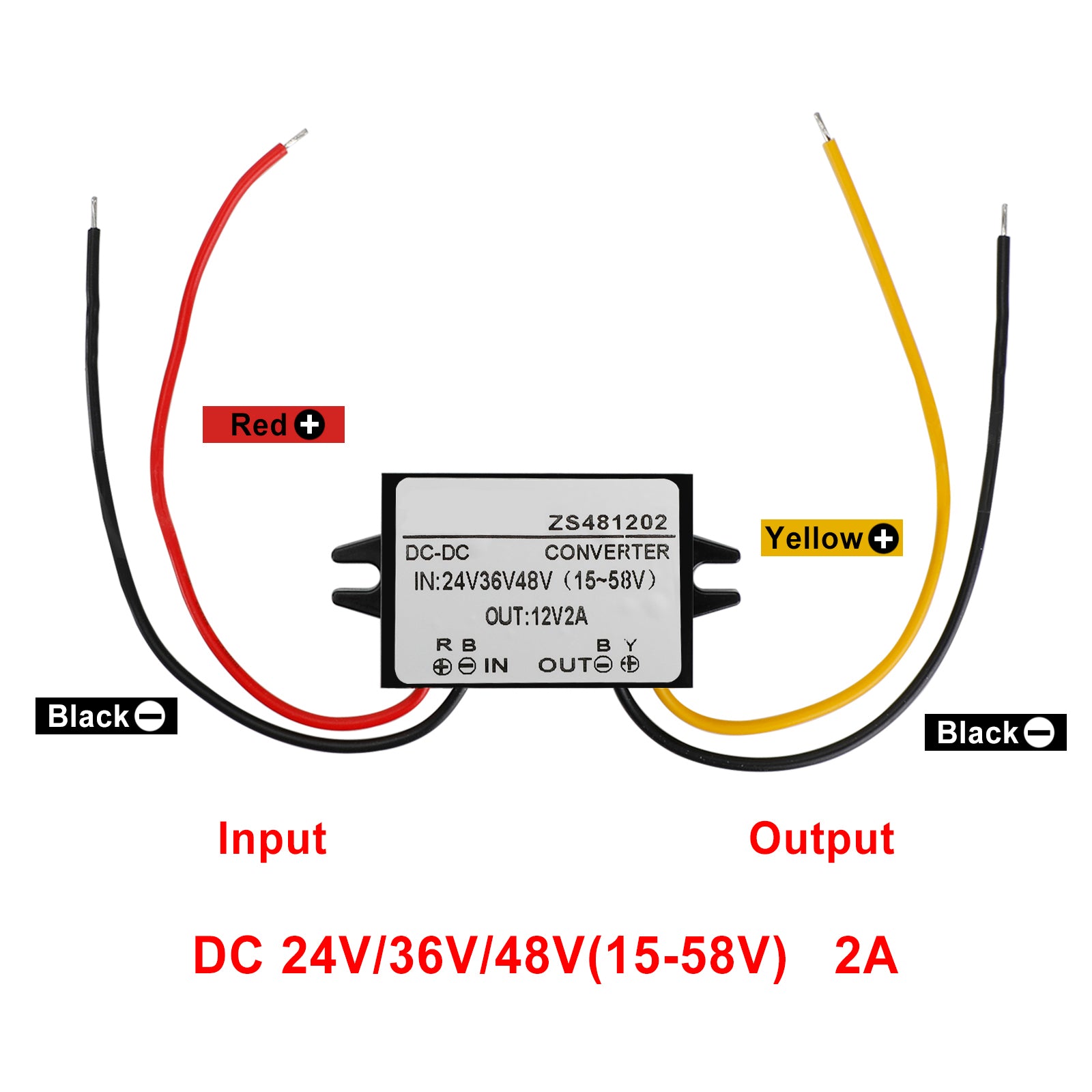 Waterproof DC-DC Converter 24V 36V 48V Step Down to 12V Power Supply Module, 2A