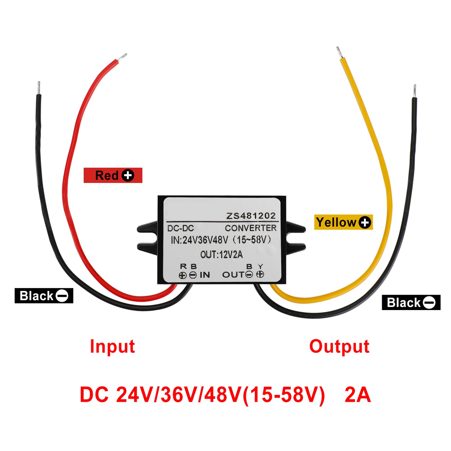 Waterproof DC-DC Converter 24V 36V 48V Step Down to 12V Power Supply Module, 2A